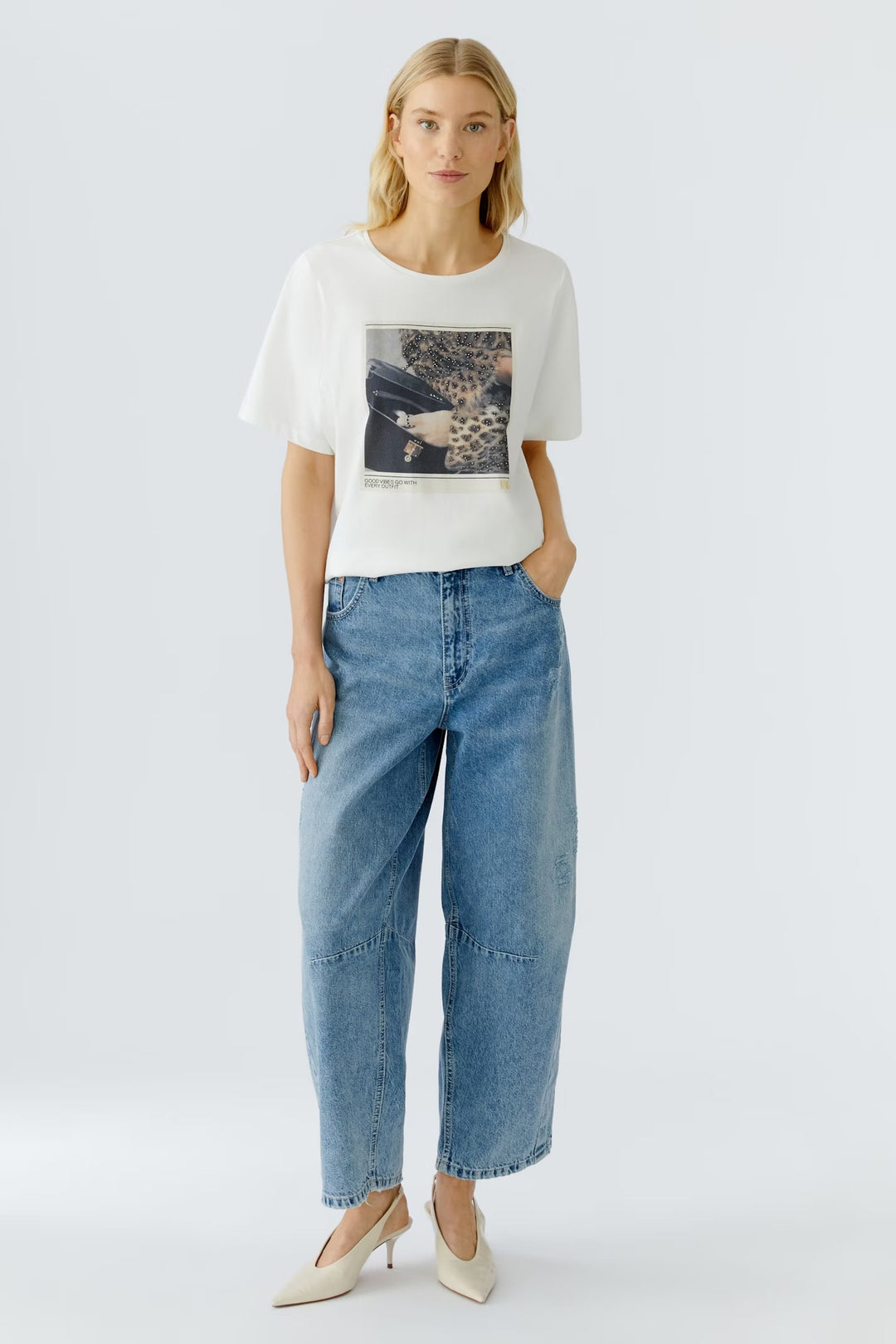 Oui Printed T-shirt In Cloud Dancer