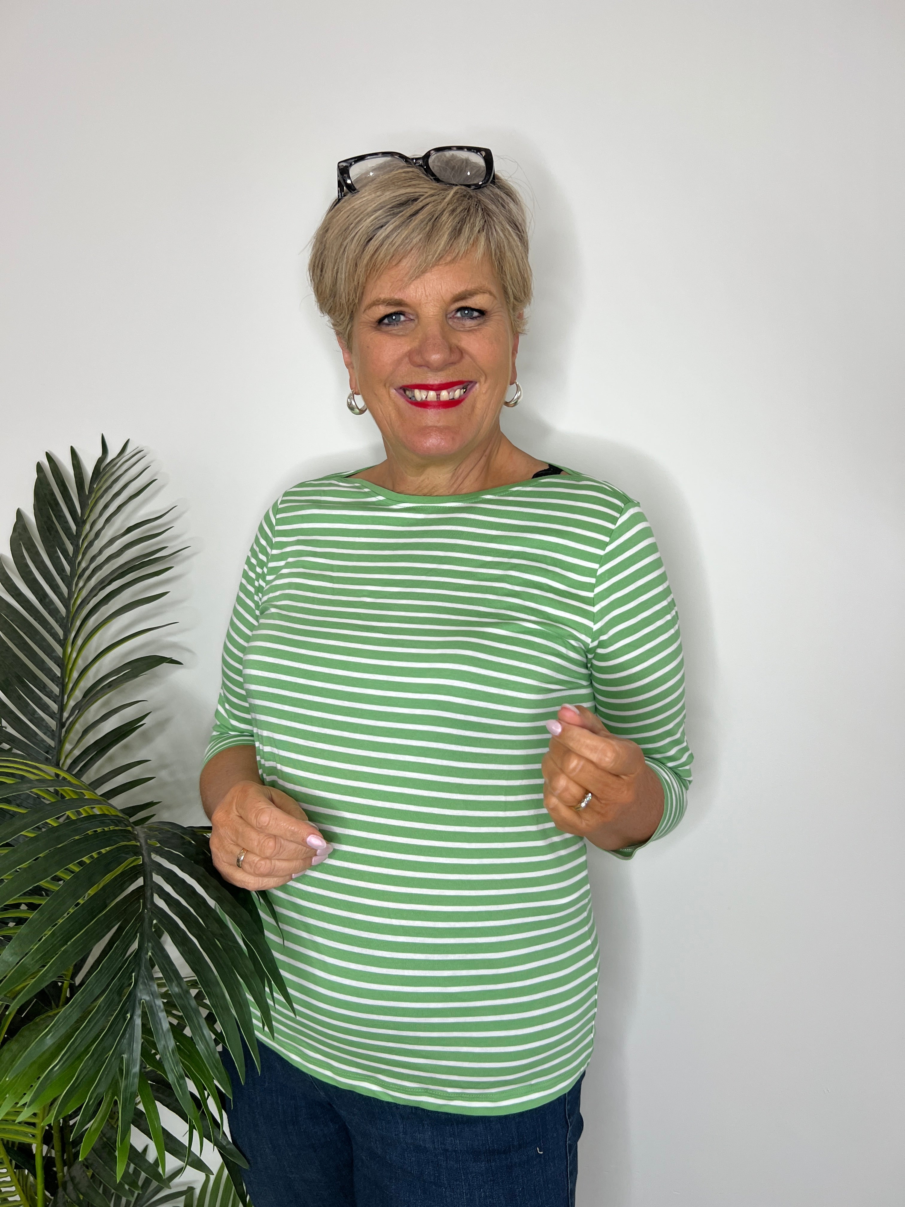 Cecil Striped Top In Fennel Green