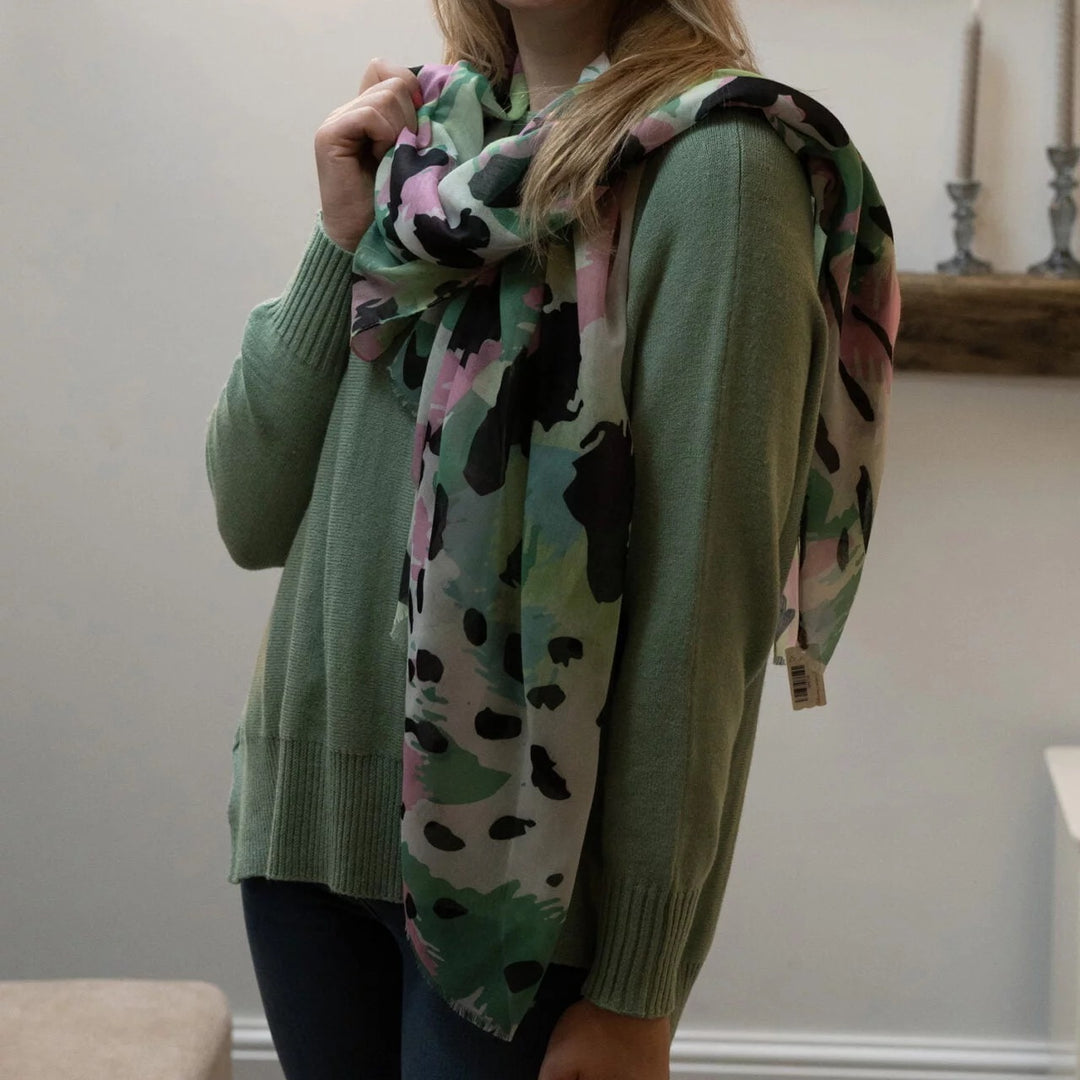 Polly Splashes Print Scarf In Green