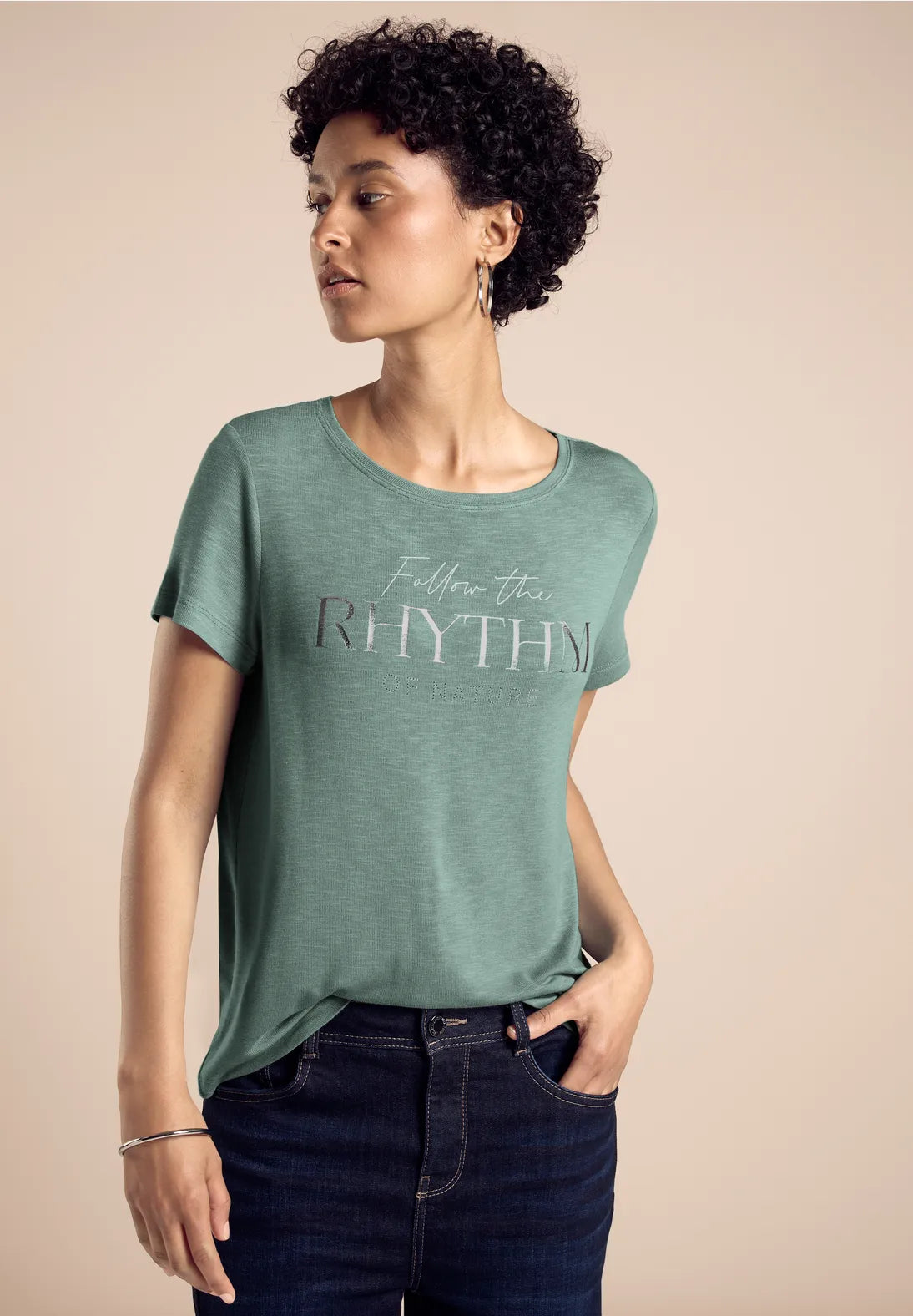 Street One Partprint T-Shirt In Sea foam Green