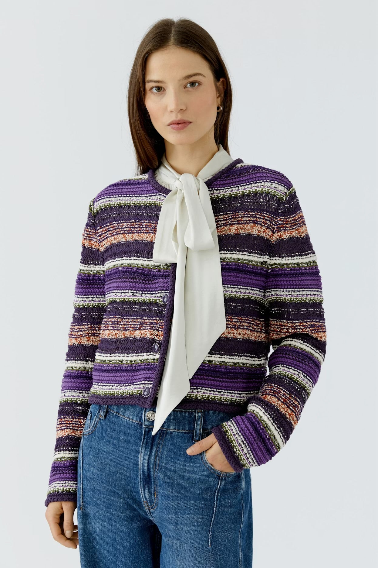 Oui Knit Jacket In Dark Violet Orange