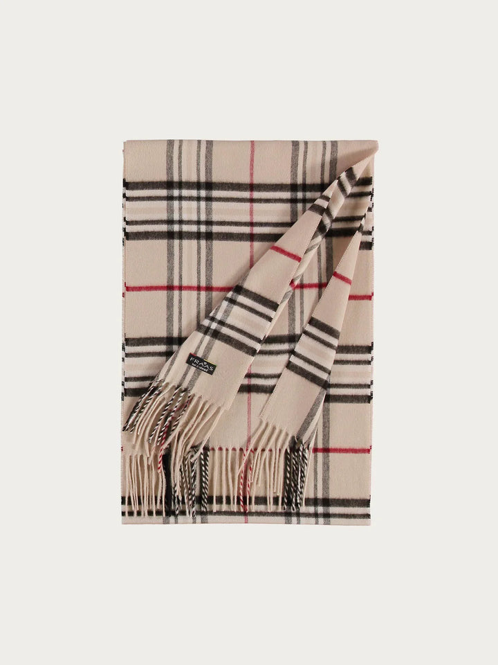 Cashmink Plaid Patterned Scarf In Beige
