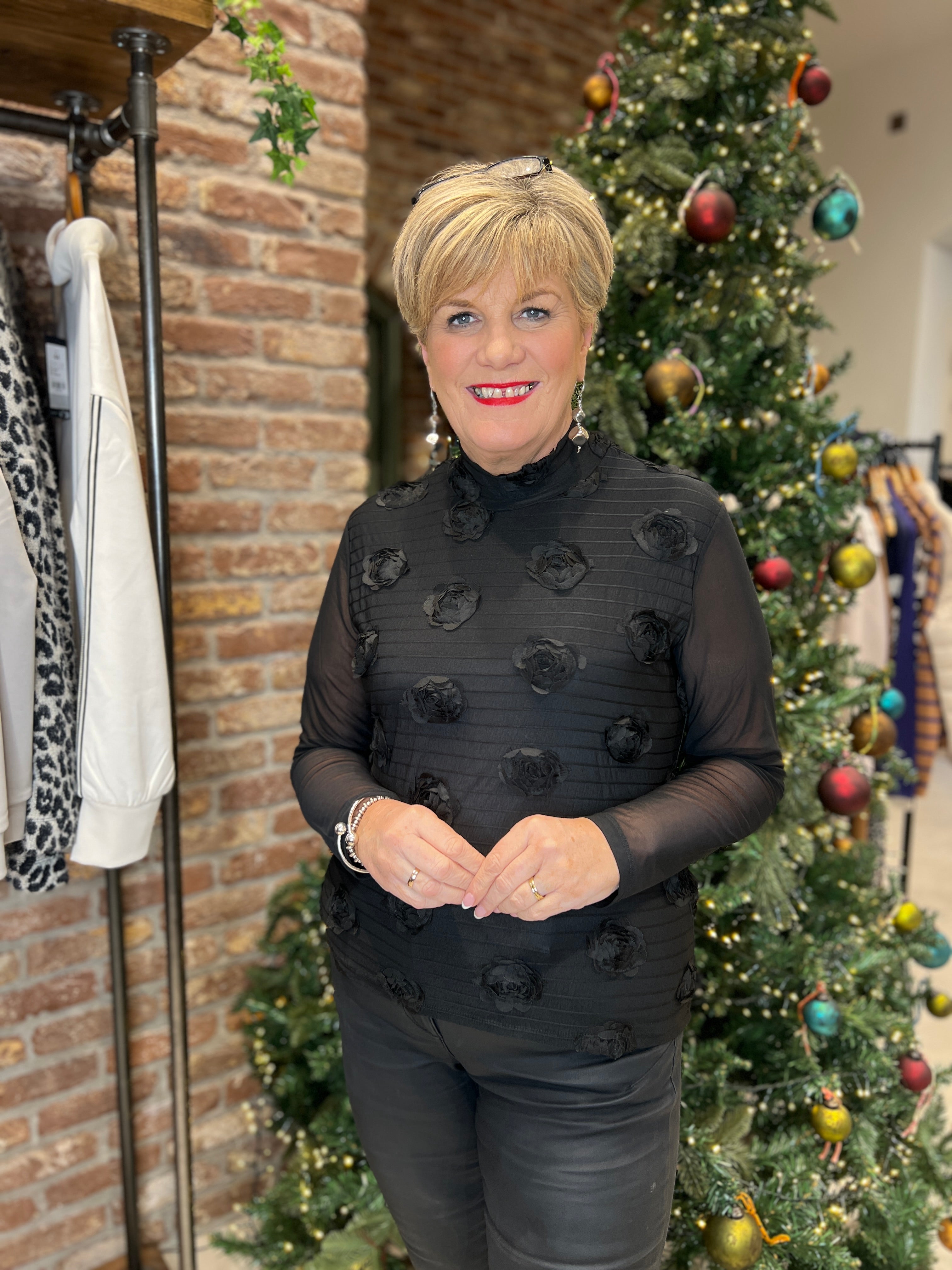 Culture Floral Print Mesh Top In Black