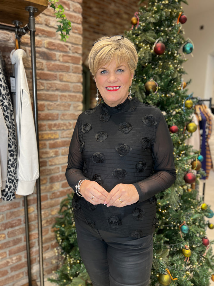 Culture Floral Print Mesh Top In Black