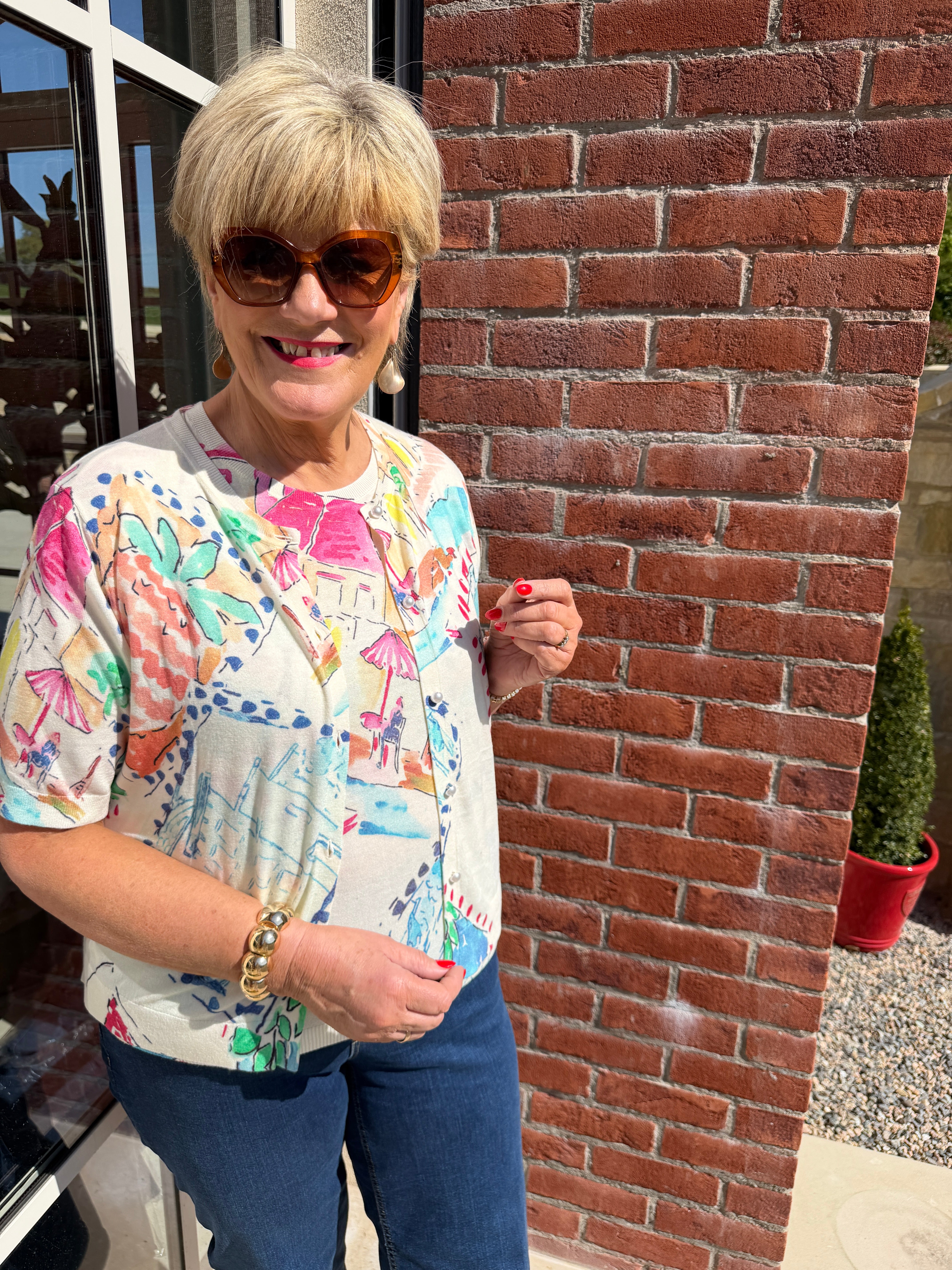 Milano Italy Patterned Cardigan in light blue multi
