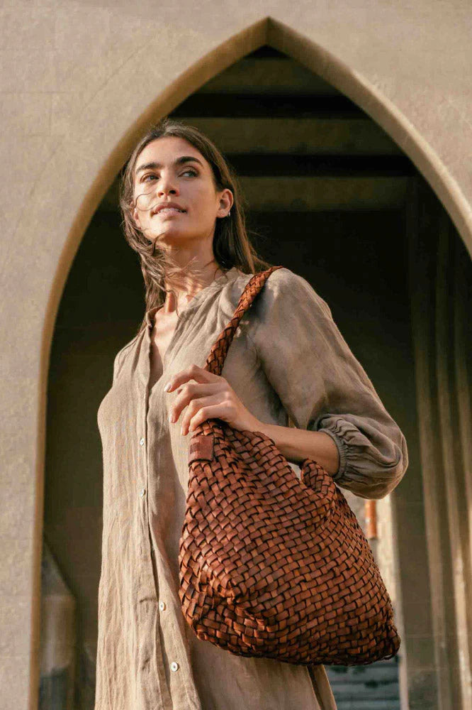 BIBA leather woven killen shoulder bag in Tan