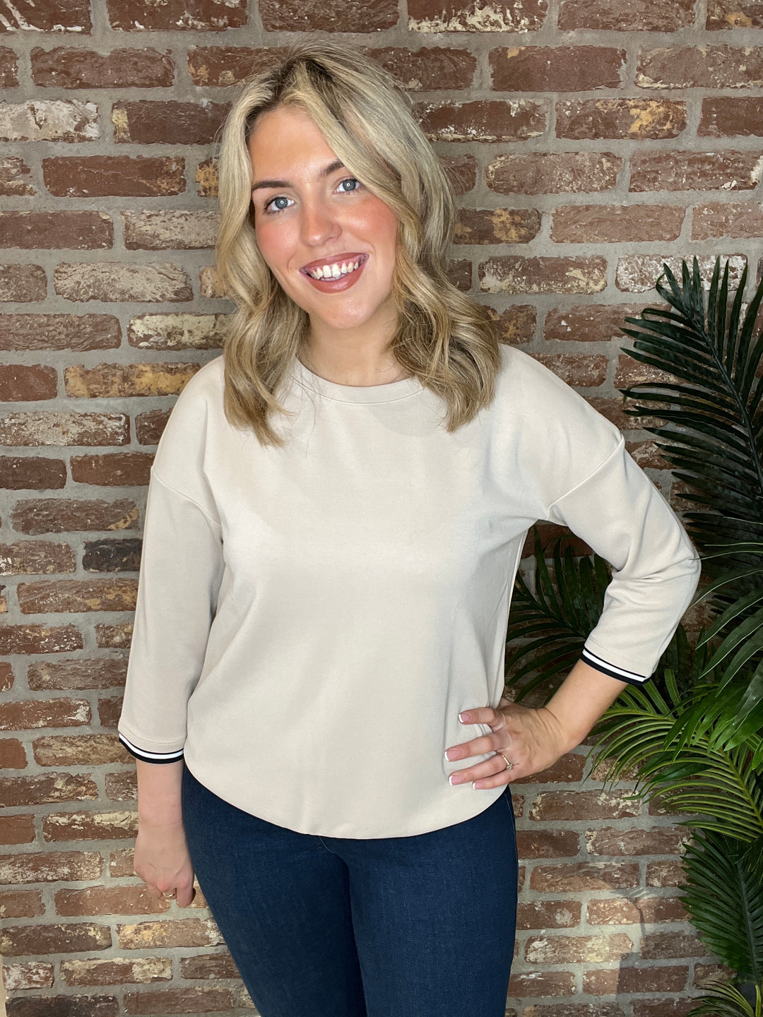 Street One sweatshirt With Stripe In Cotton Beige