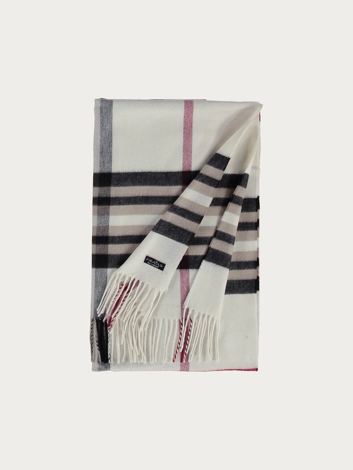 Cashmink Wide Plaid Patterned Scarf In Off White