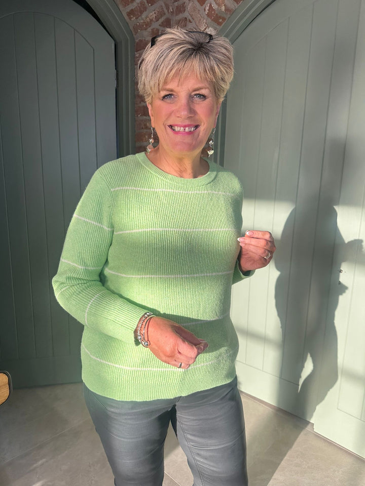 Cecil Striped Knit In Bamboo Green