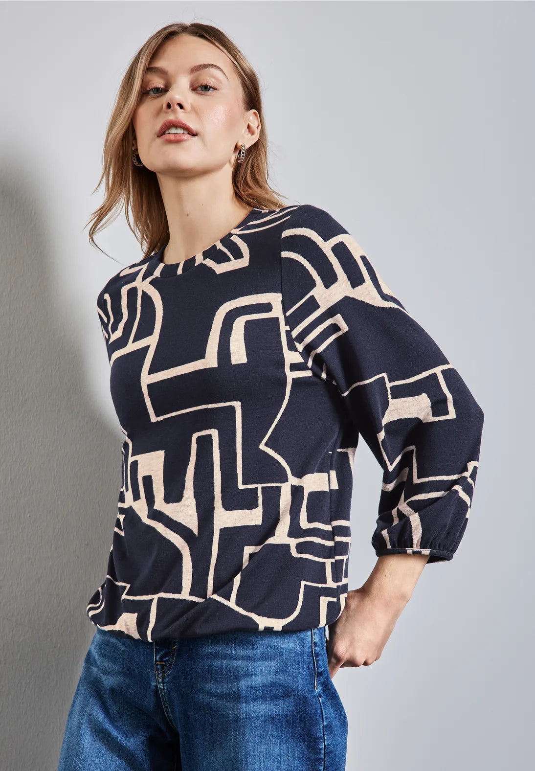 Street One Cosy Sweatshirt In Navy Multi