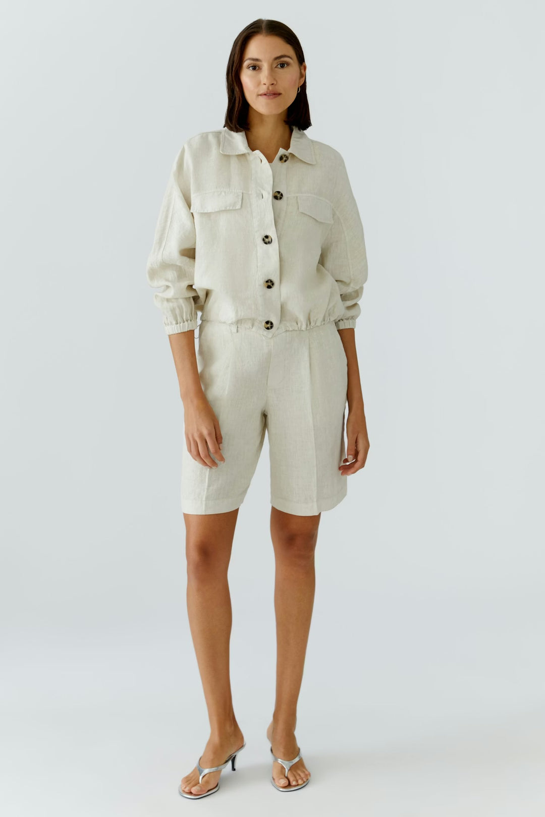 Oui Pure Linen Jacket In Biscuit