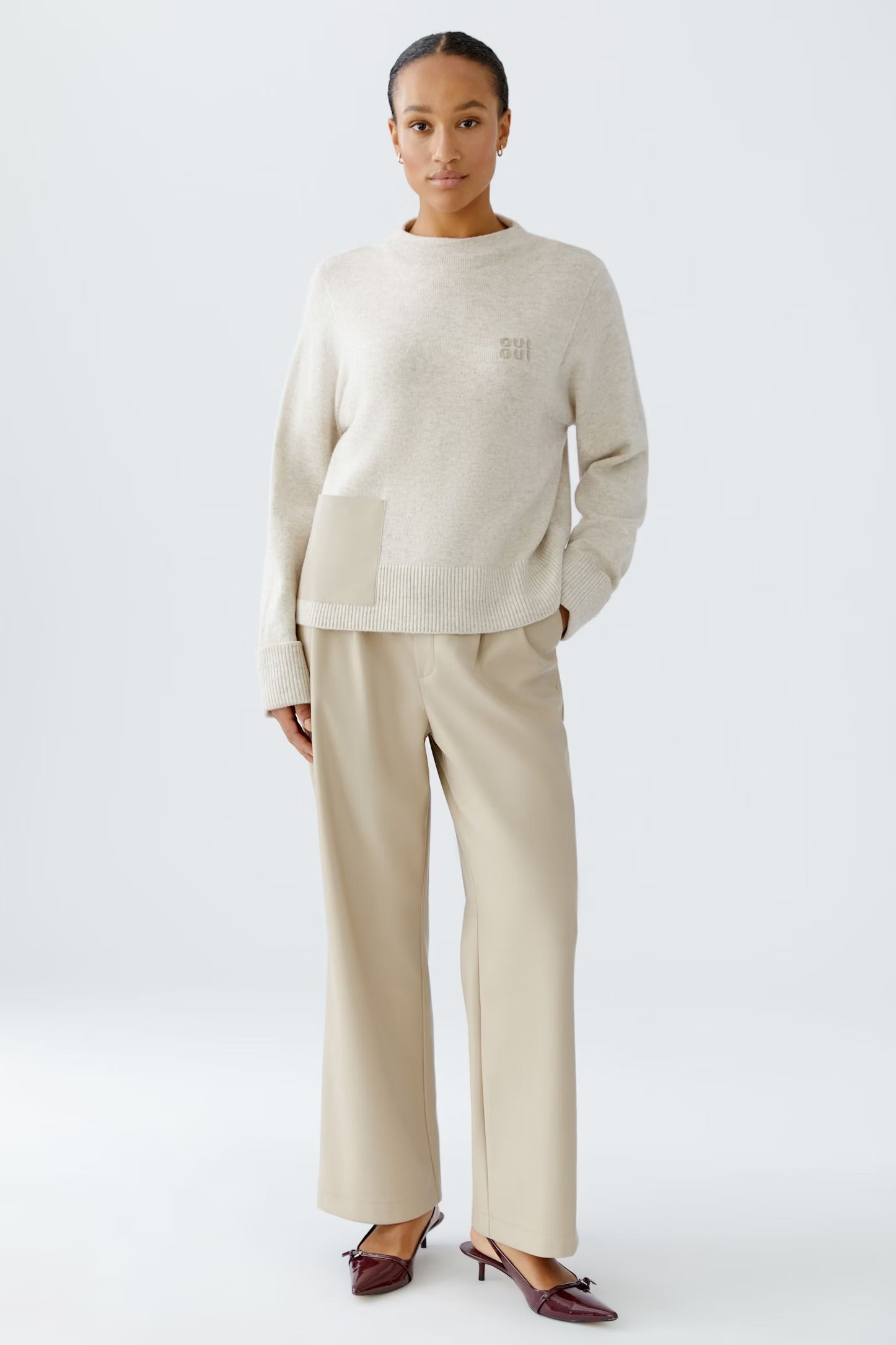 Oui Pullover With Pocket In Light Beige