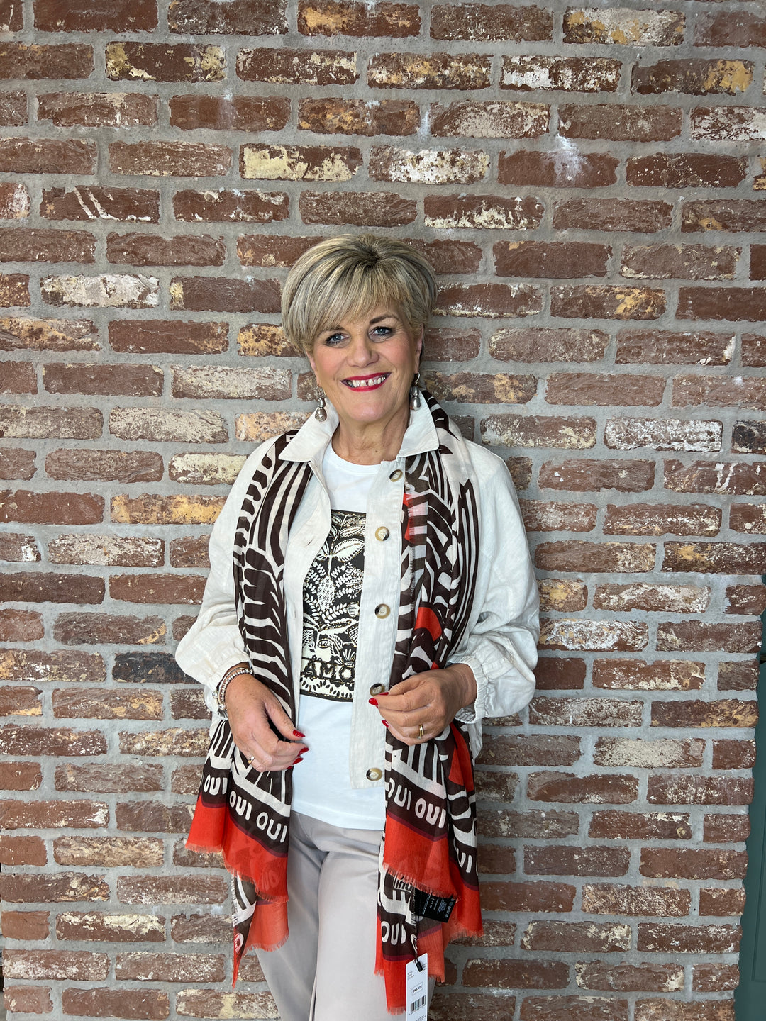 Oui Patterned t-shirt In Optic White