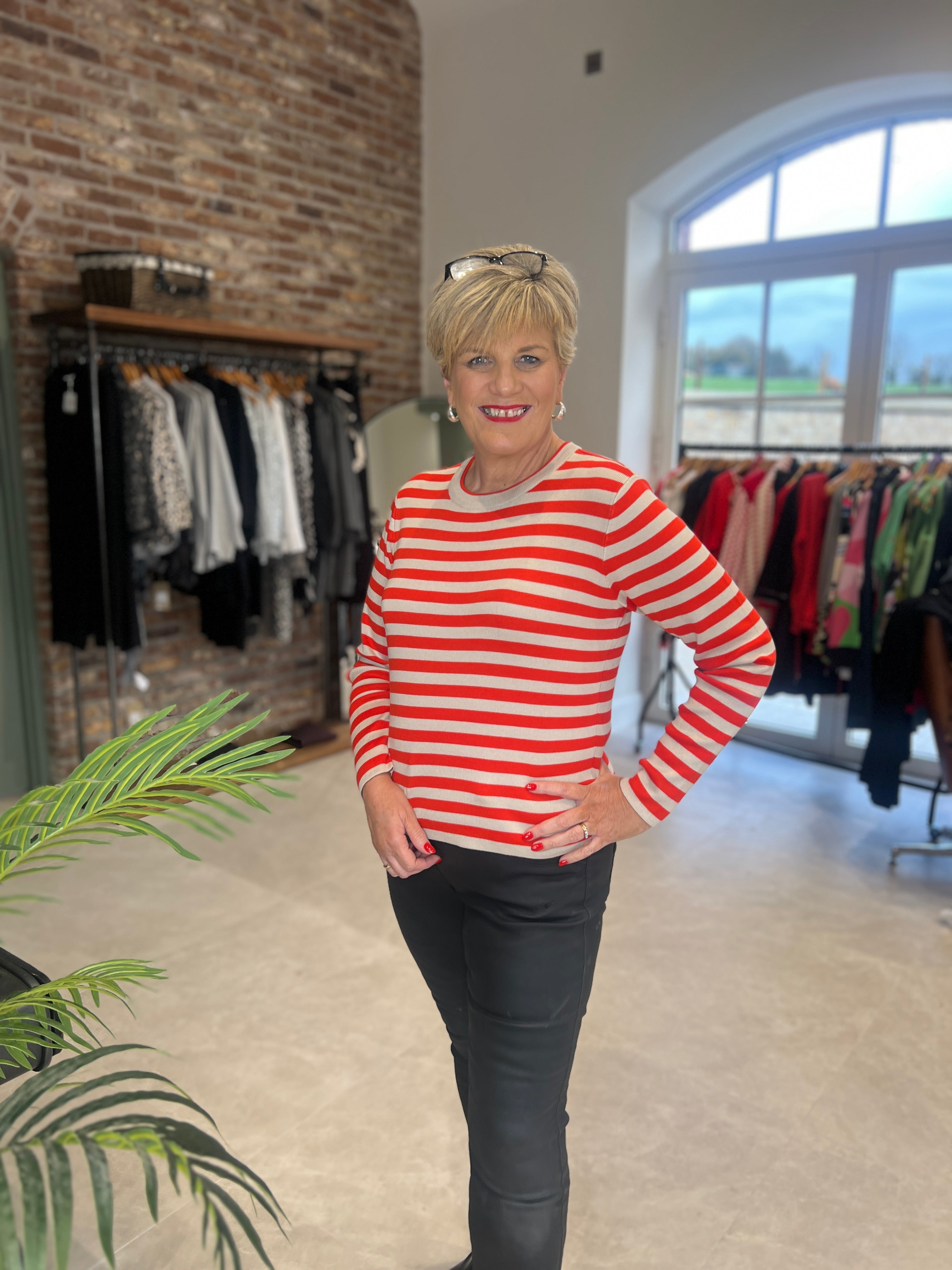 Nümph Nustripy Striped Pullover In Fiery Red