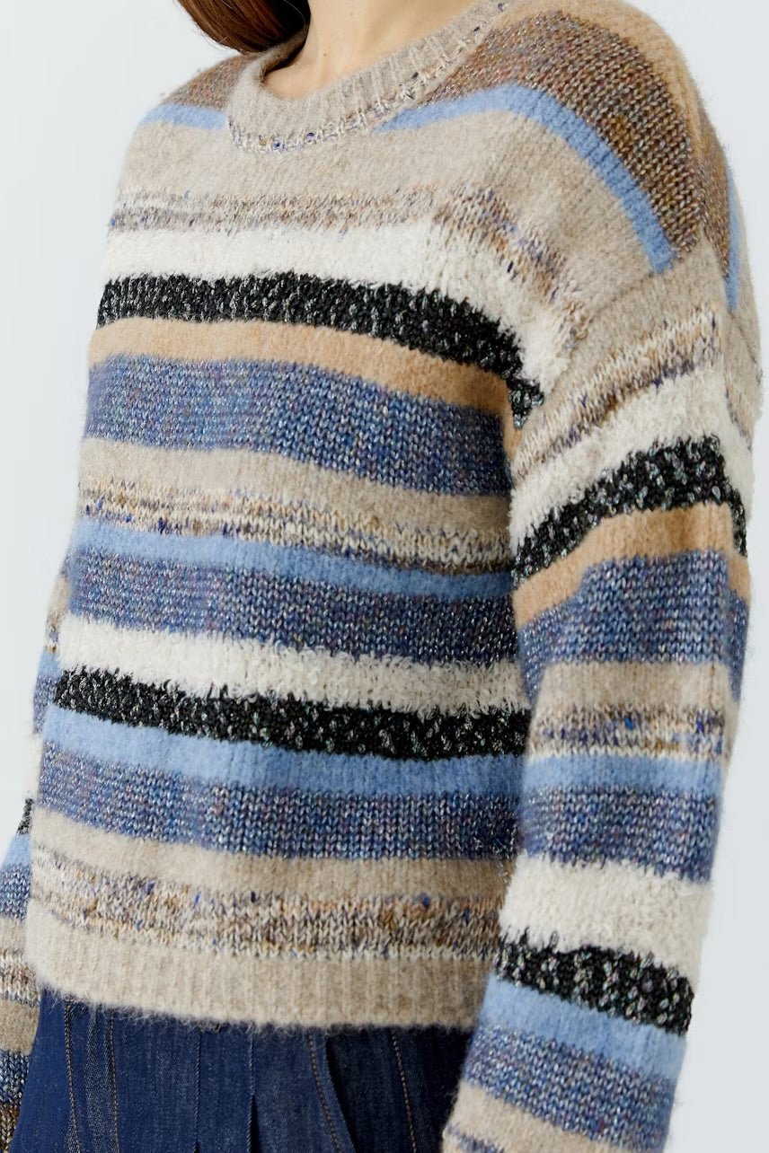 Oui Pullover In Light brown & blue