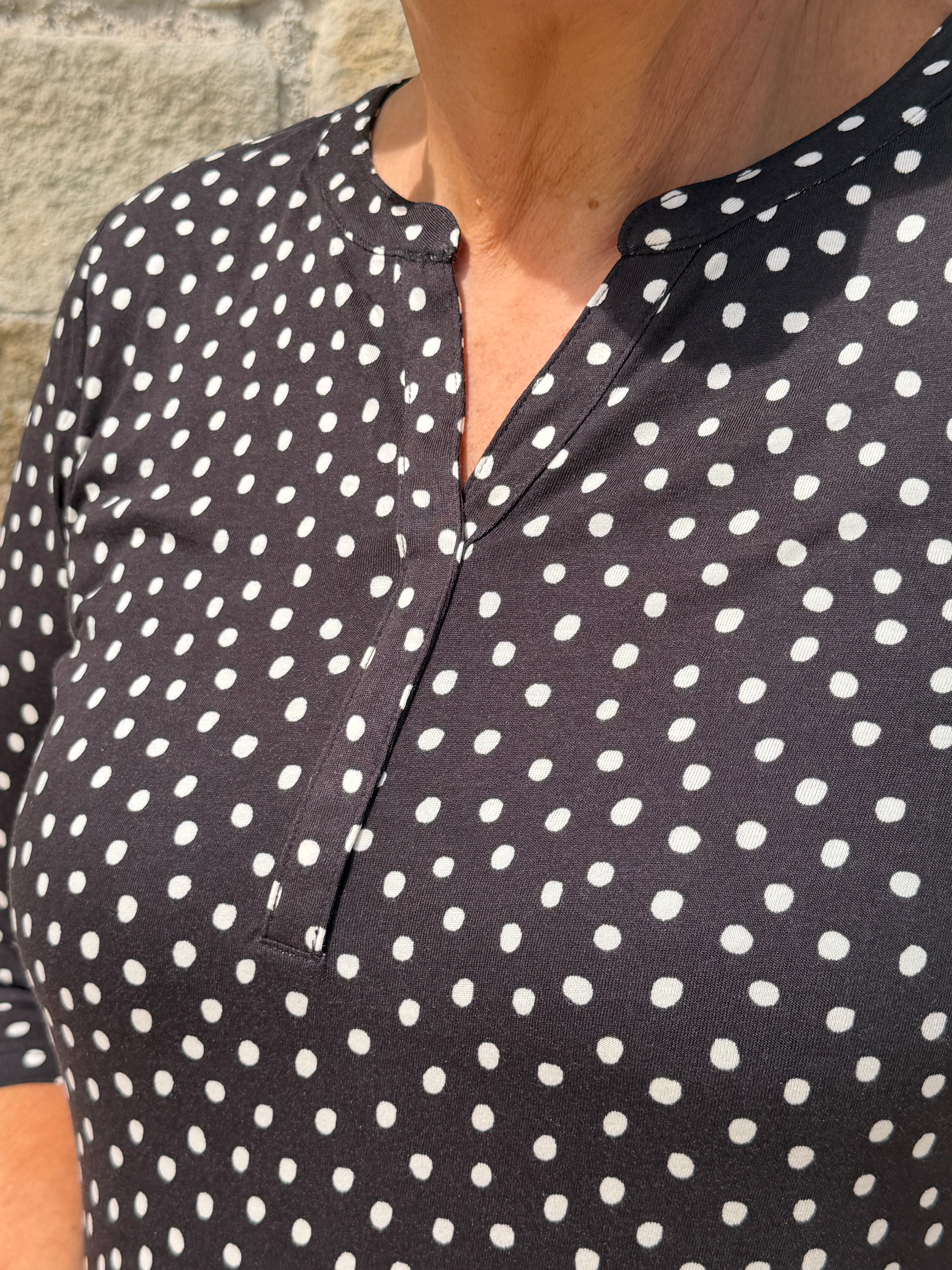 Street One jersey top with split neck In black coffee