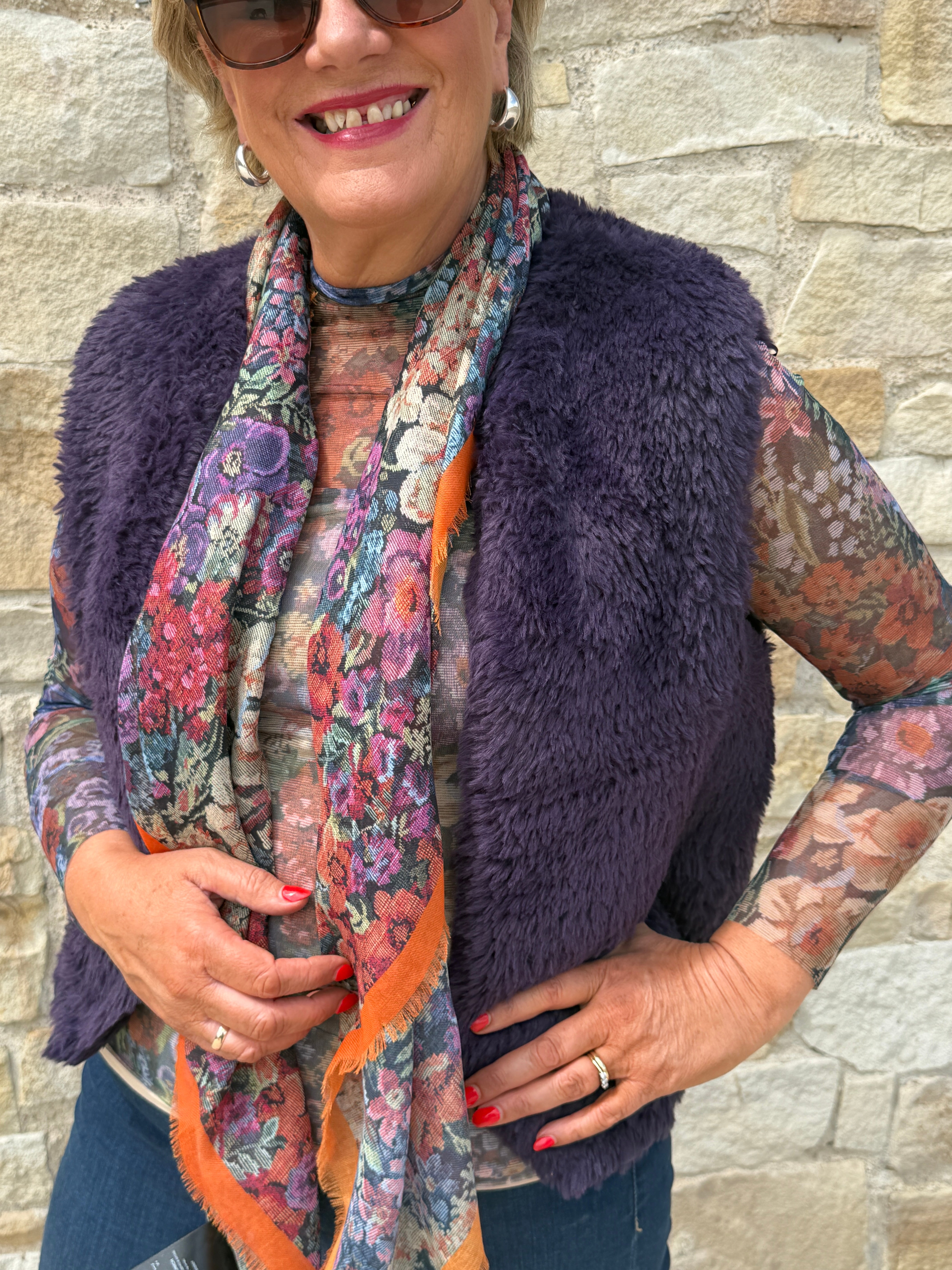 Oui Knitted Waistcoat In Mysterioso