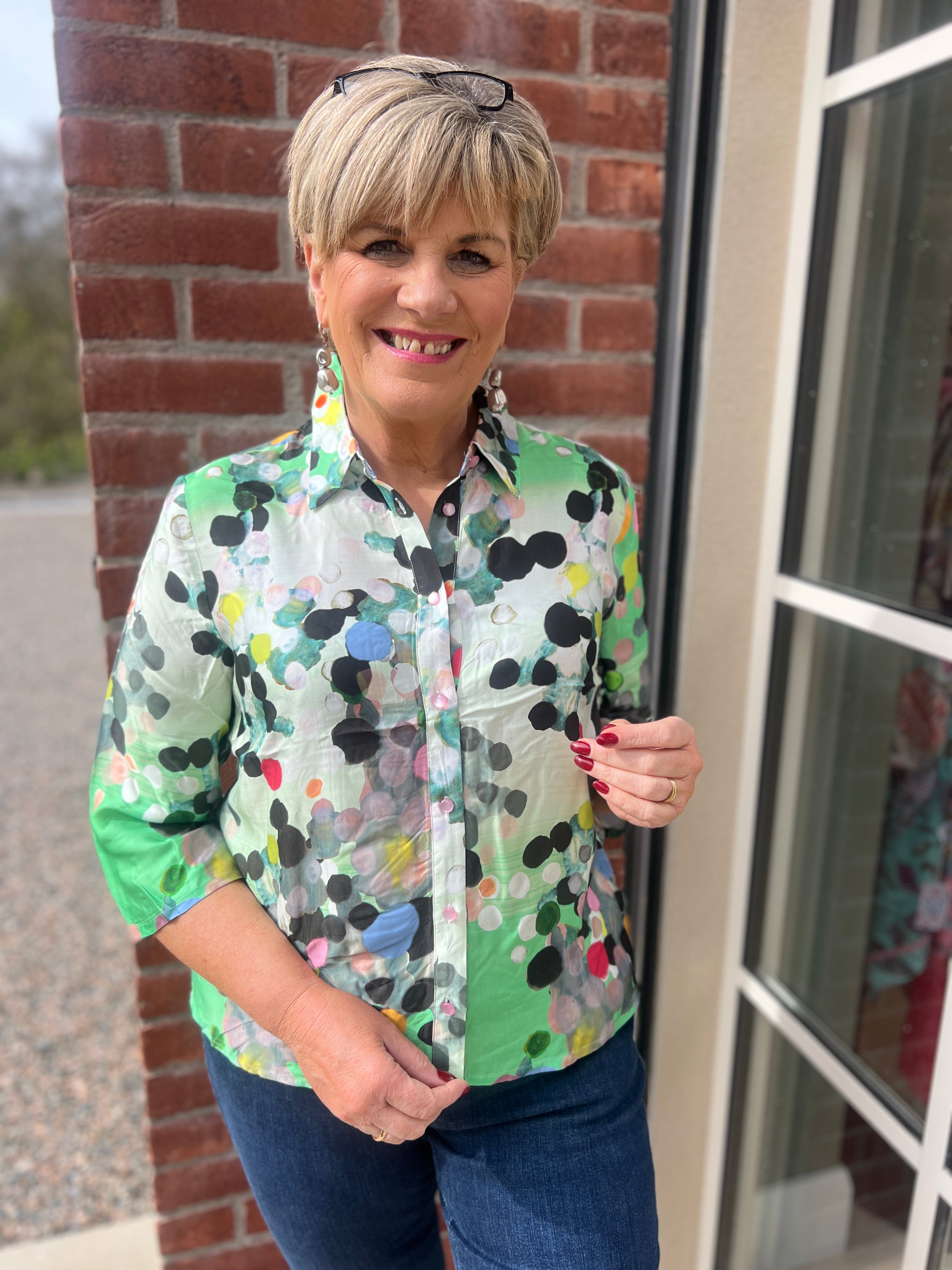 Nümph Spot shirt in green multi