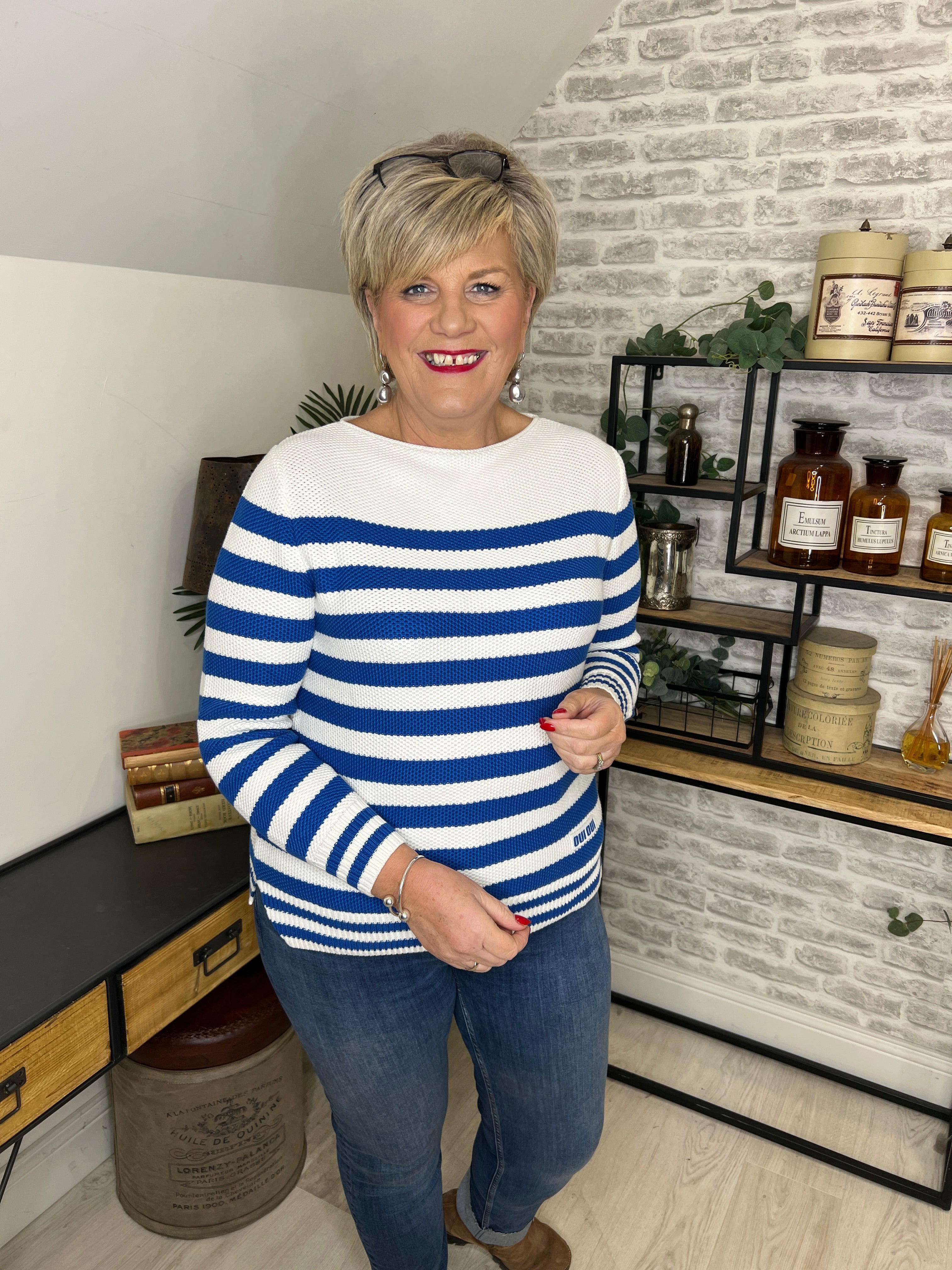 Oui Striped Jumper In Blue & White