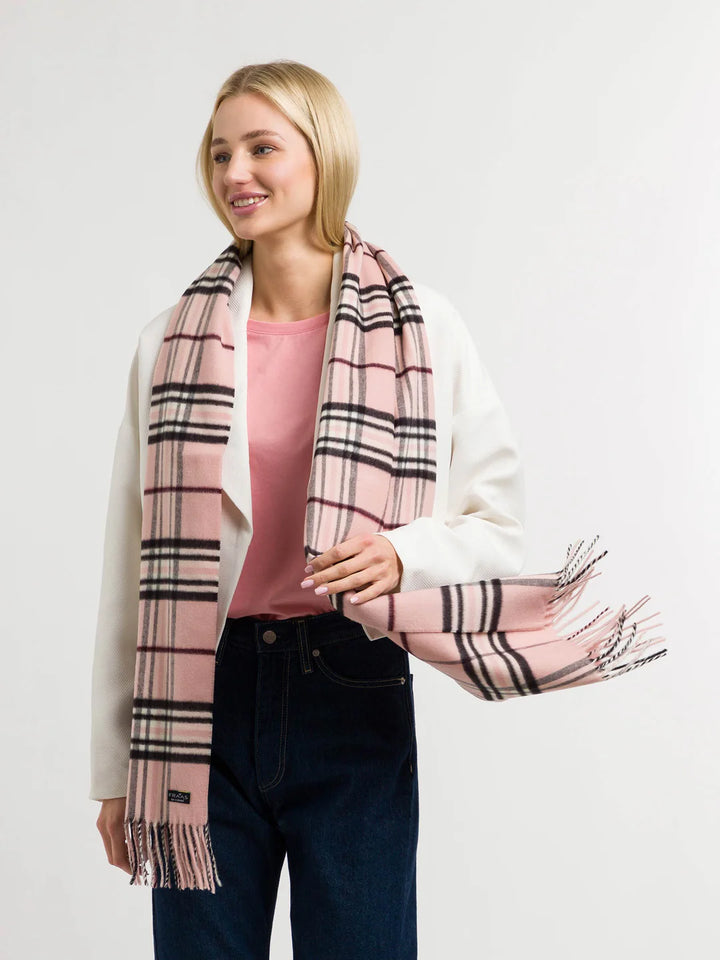 Cashmink Plaid Patterned Scarf In Rose