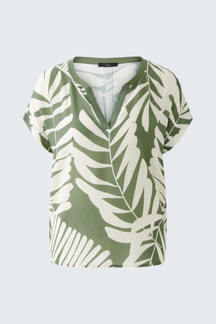 Oui Floral Blouse In Khaki & Stone
