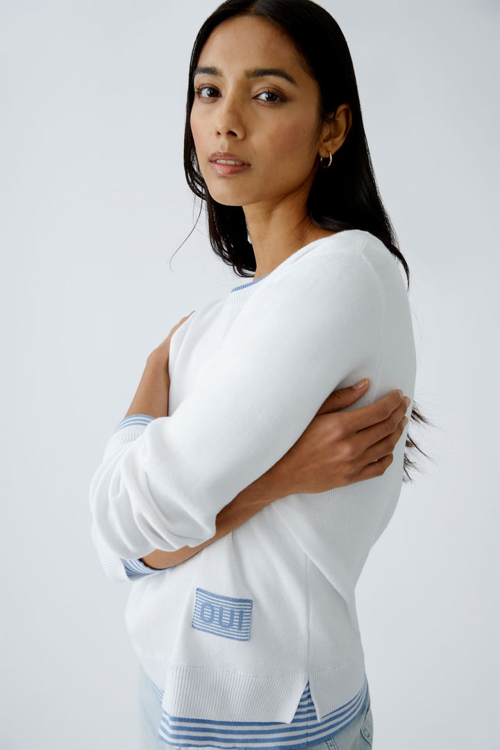 Oui Stripe Layered Pullover In Blue & White