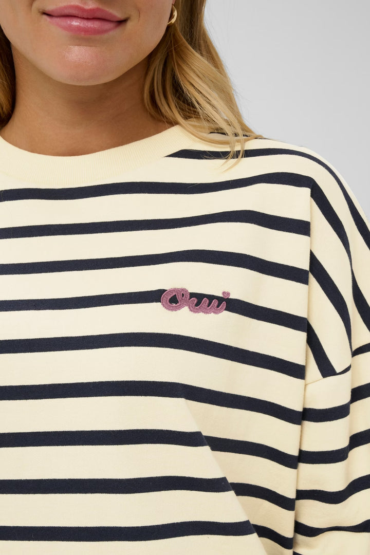 Saint Tropez Striped Sweatshirt In Off white & Navy
