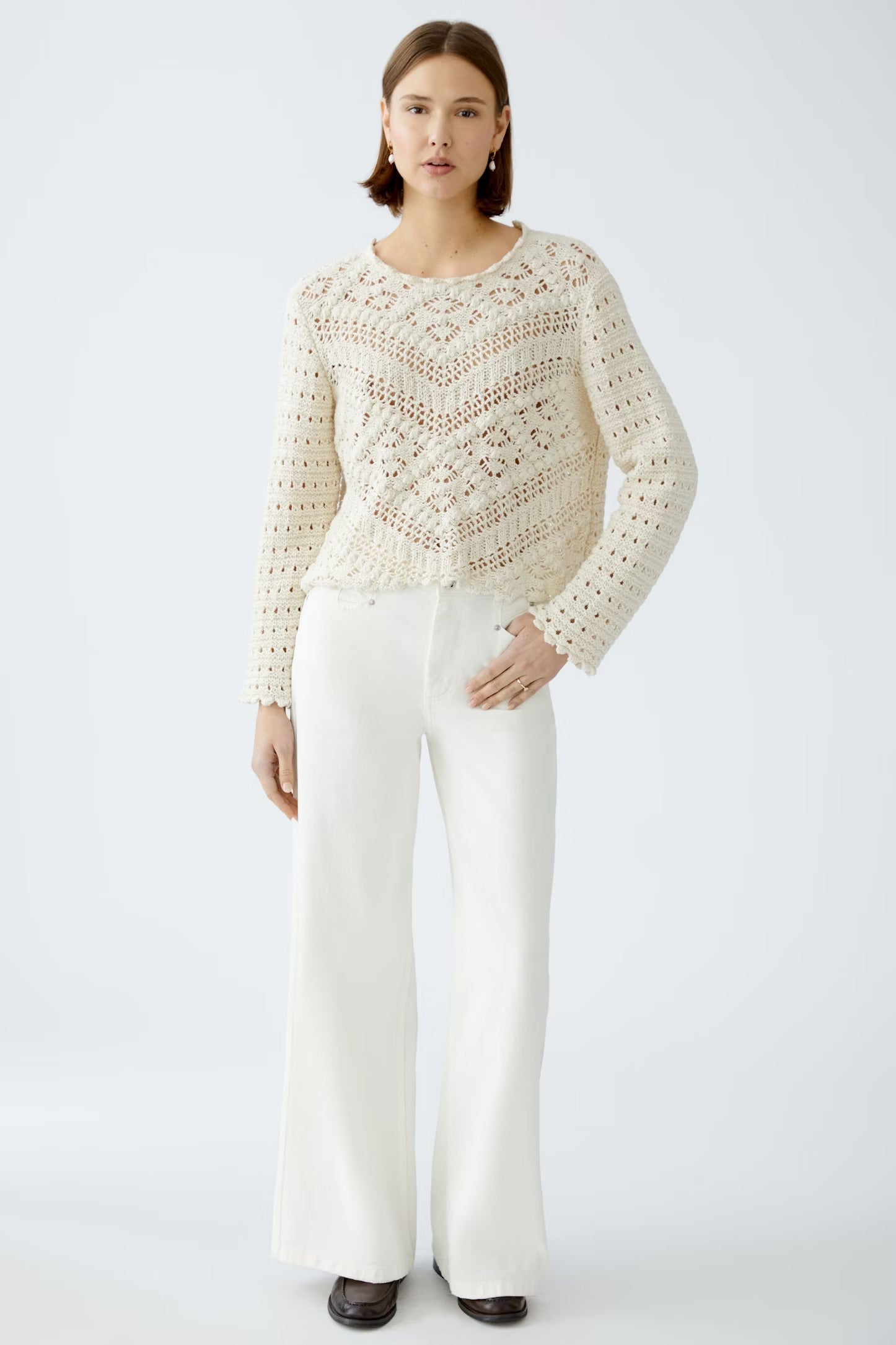 Oui Ajour Patterned Jumper In Cream