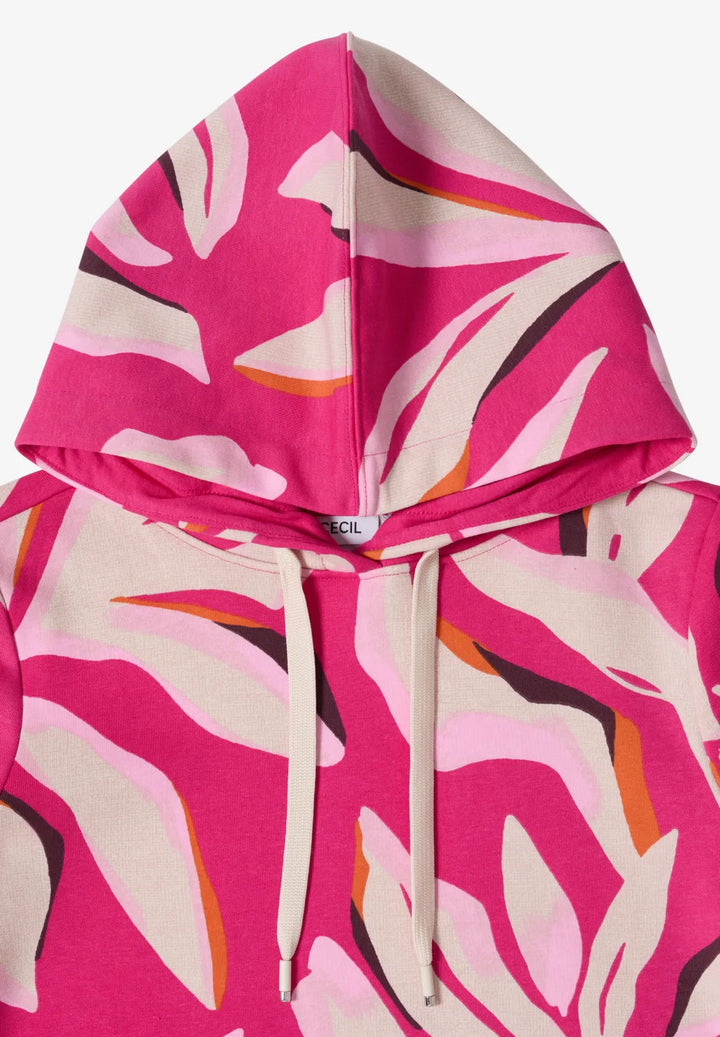 Cecil Floral patterned hoodie In beetroot pink