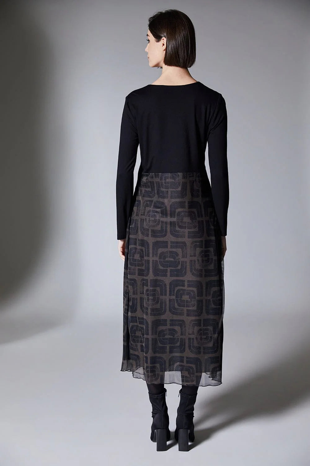 Peruzzi Contrast Fabric Dress In Black & Brown