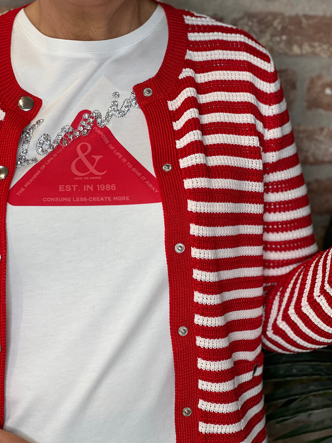 Monari Striped Cardigan In Chilli Pepper