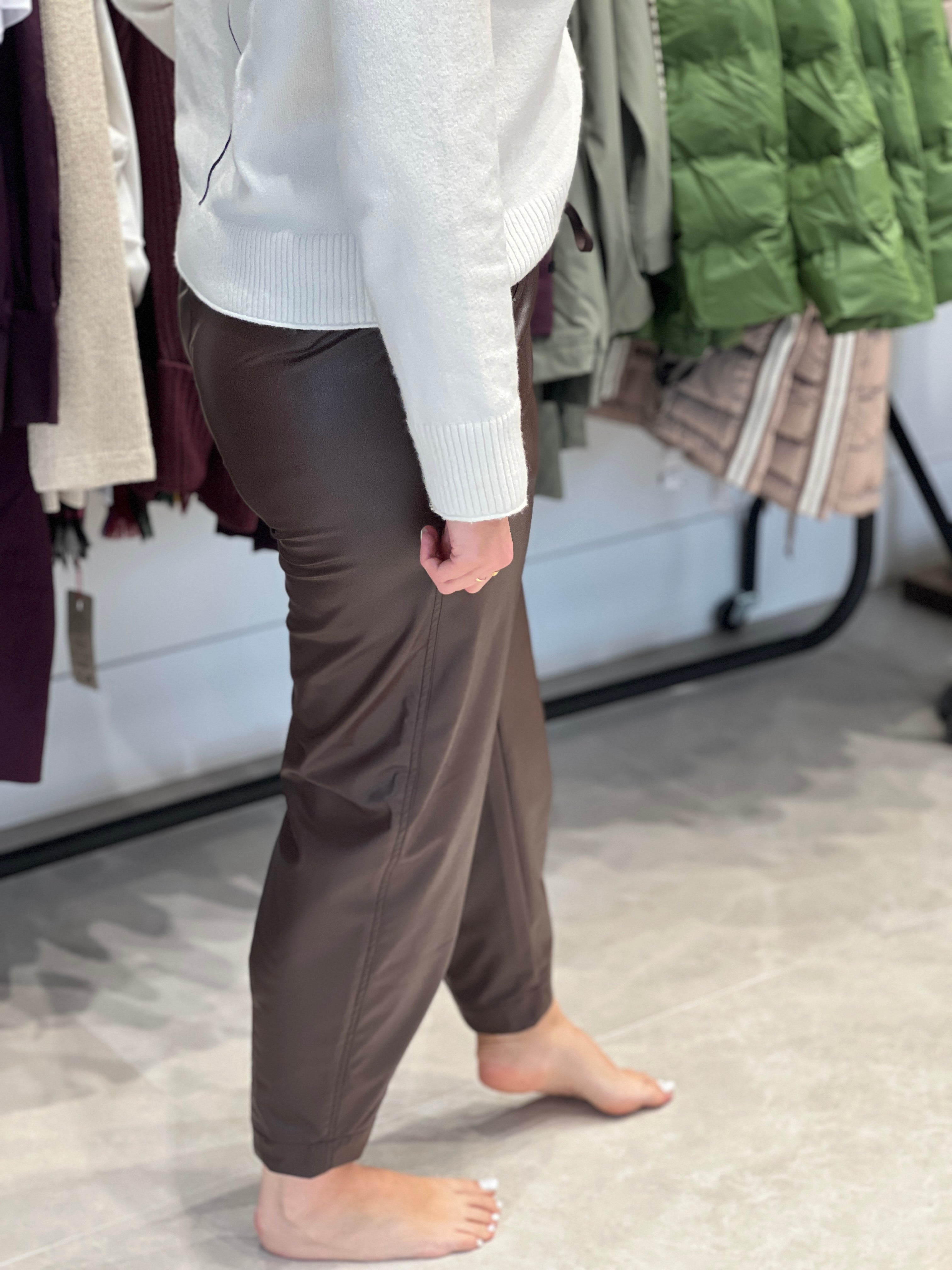 Stehmann Rhonda Pleather Trousers In Coffee Bean