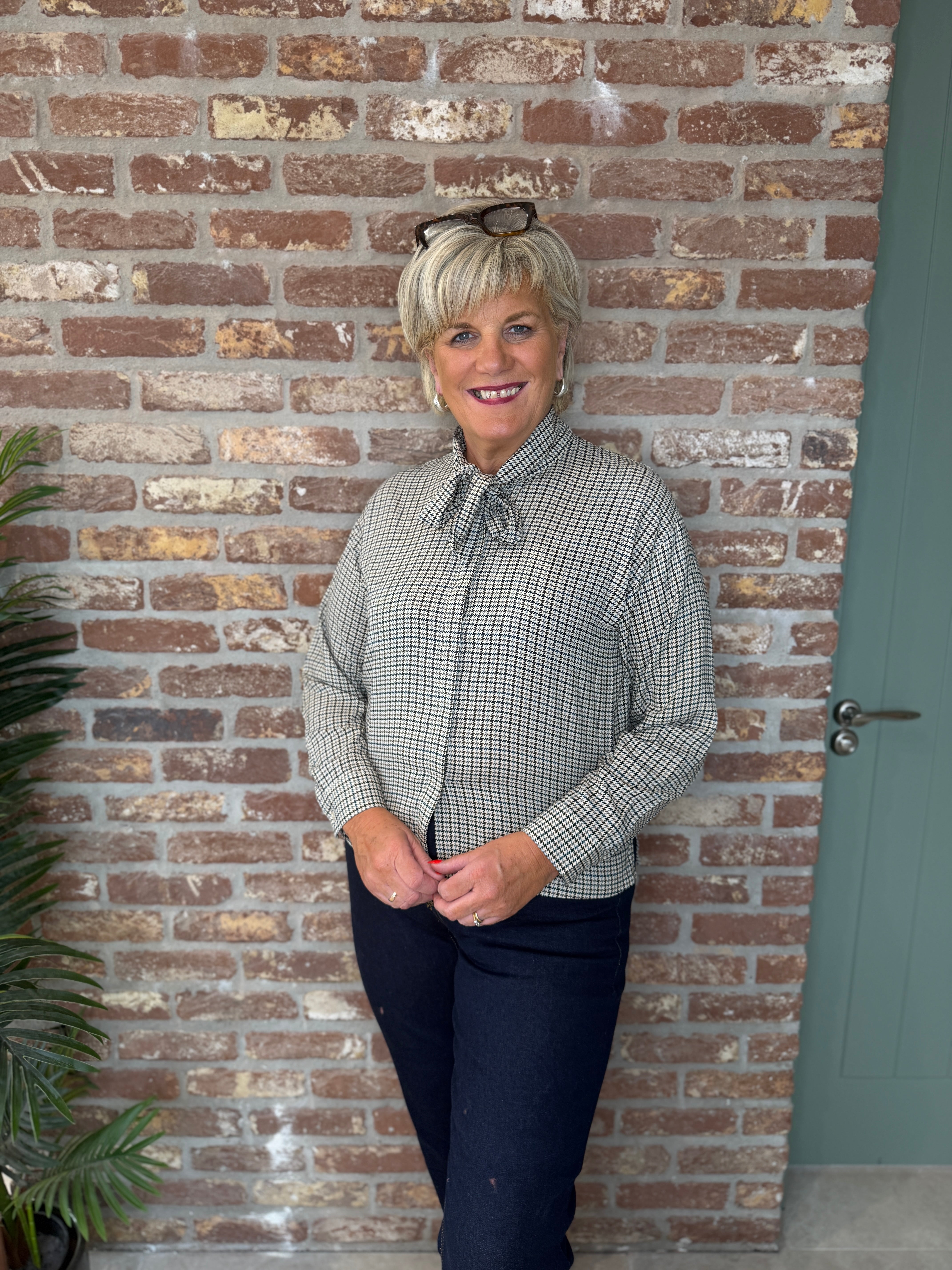 Halia Bow Shirt In Dusty Blue