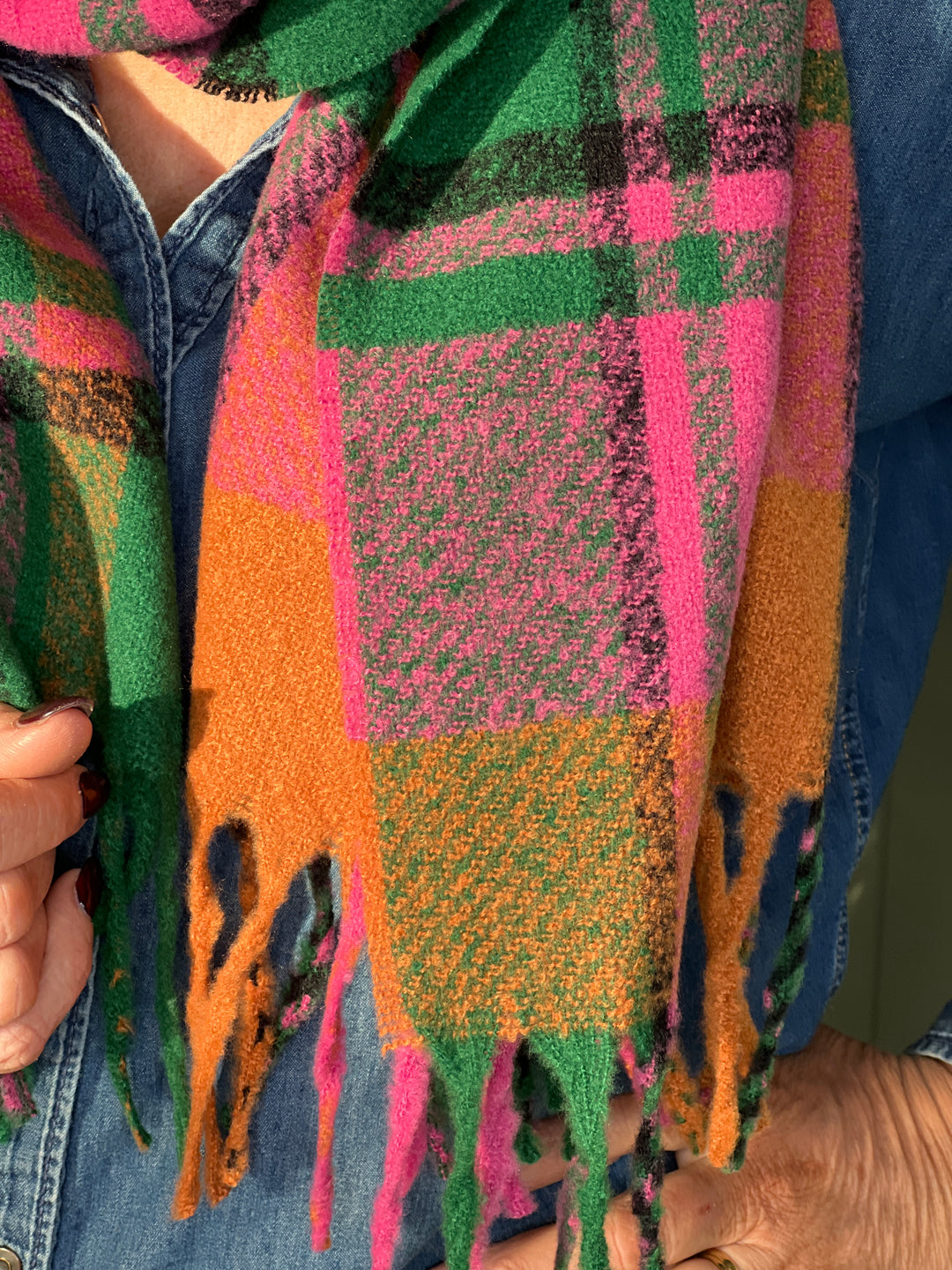 Sophie Tartan Print Scarf In Pink & Green Multi