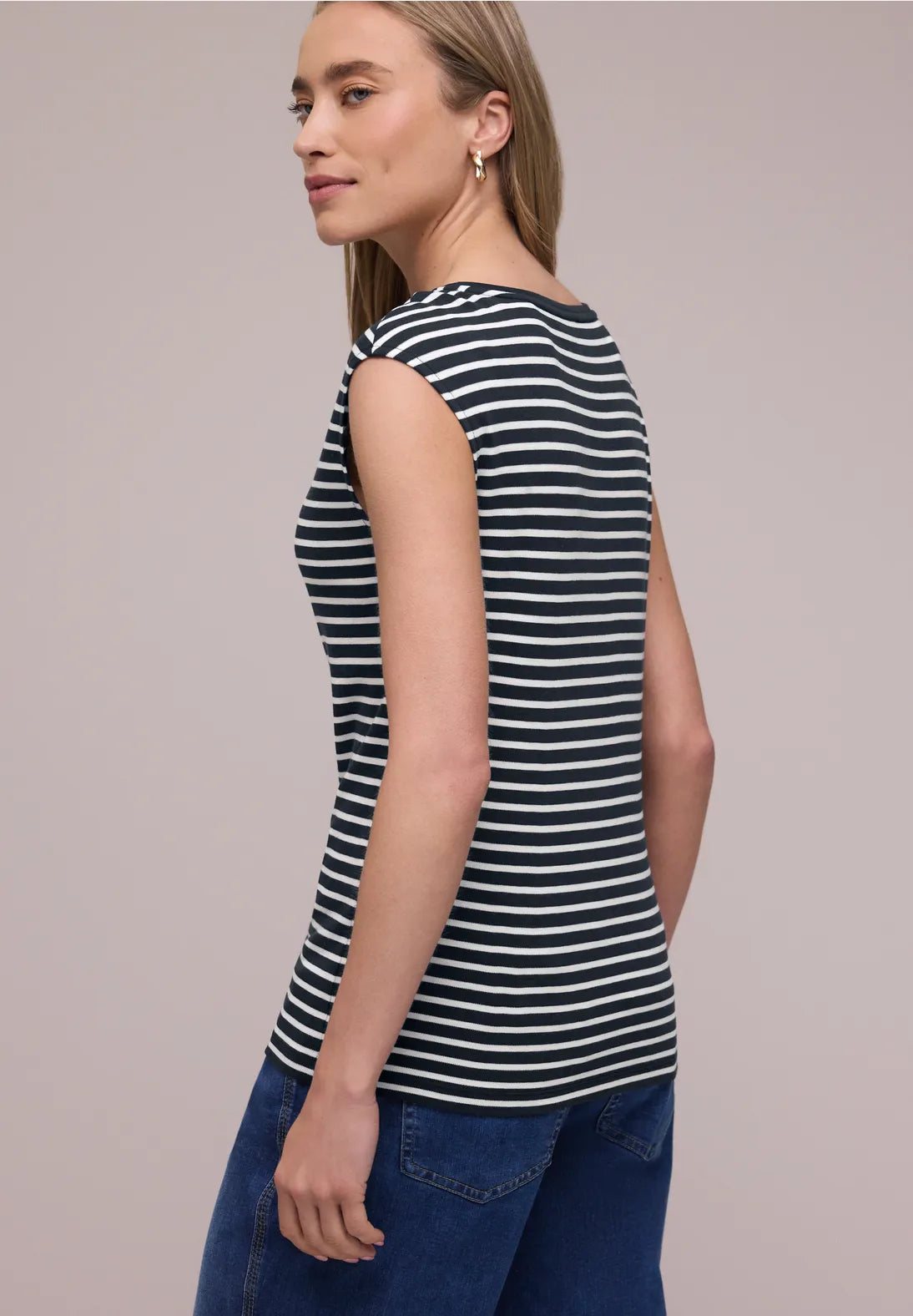Street One Striped Sleeveless Top In navy