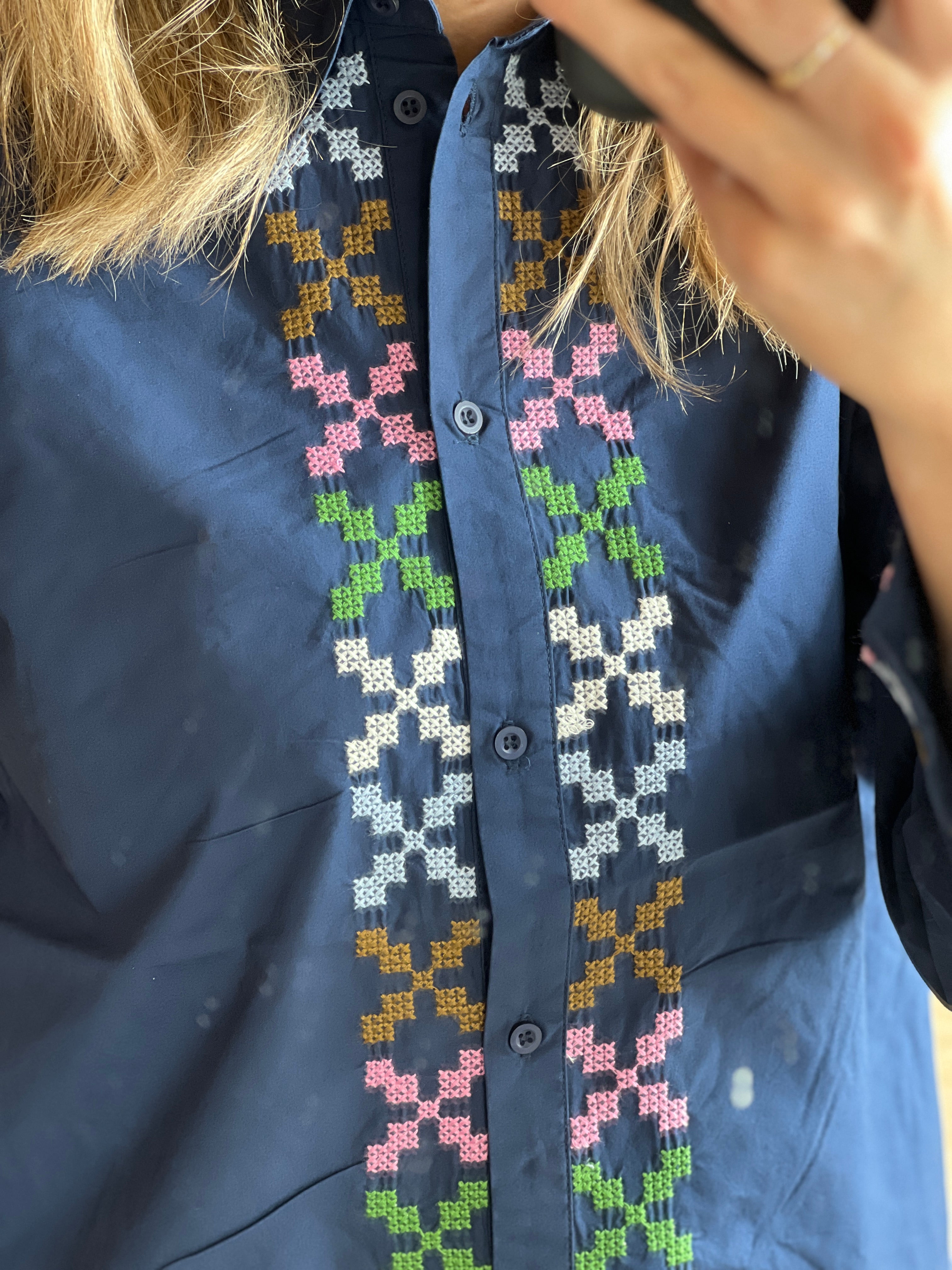 Culture Embroidery Shirt Dress Blues