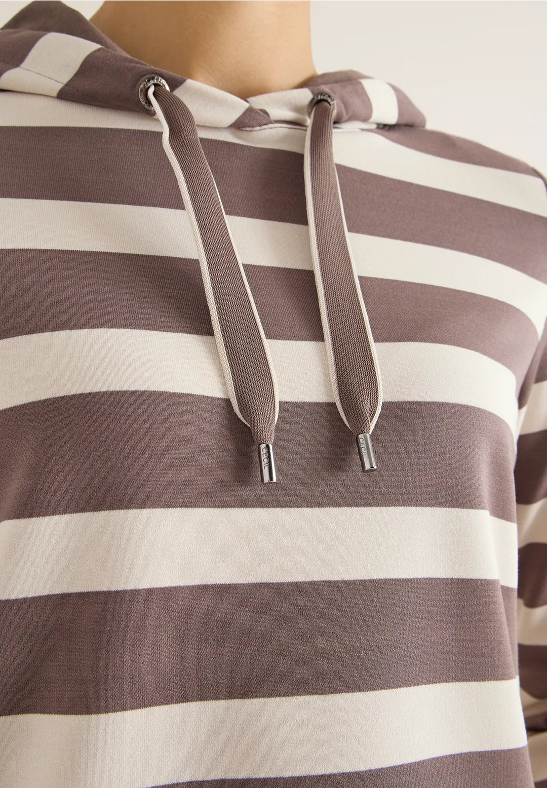 Cecil Striped Hoodie In Urban Taupe