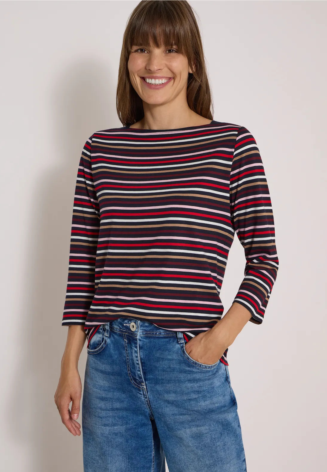 Striped boatneck top in urban dark blue