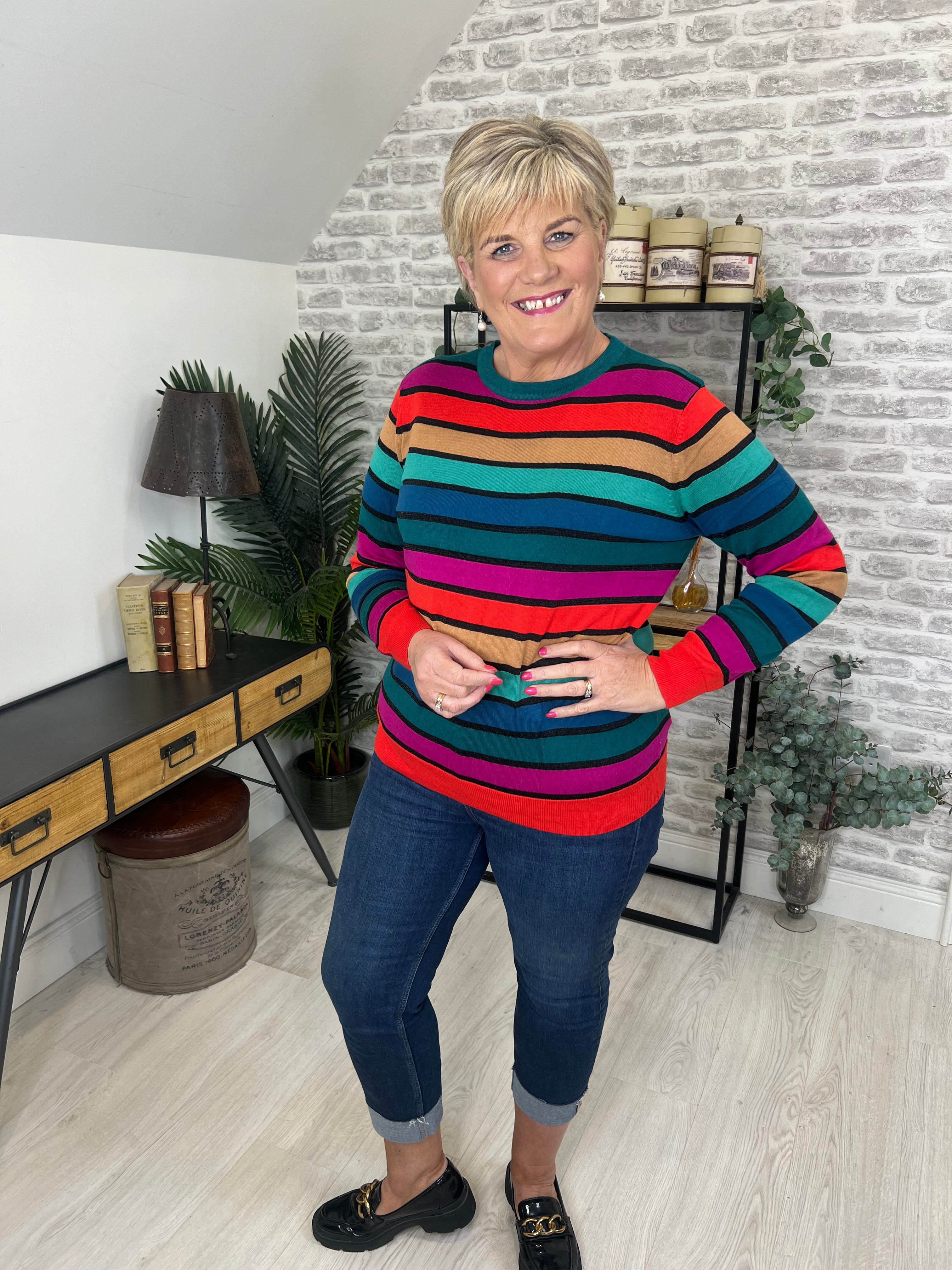 Sugarhill Brighton Astrid Stripe Jumper In Rainbow