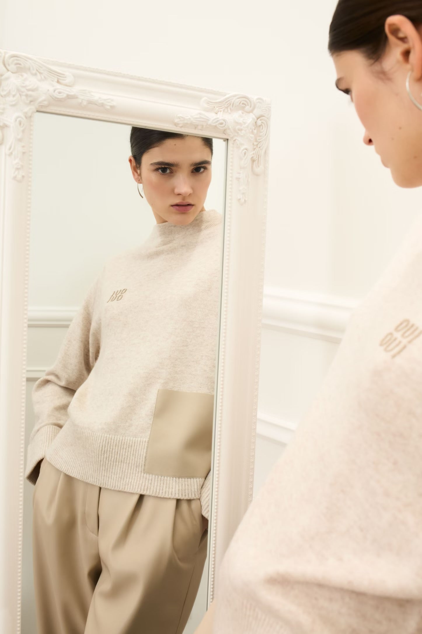 Oui Pullover With Pocket In Light Beige