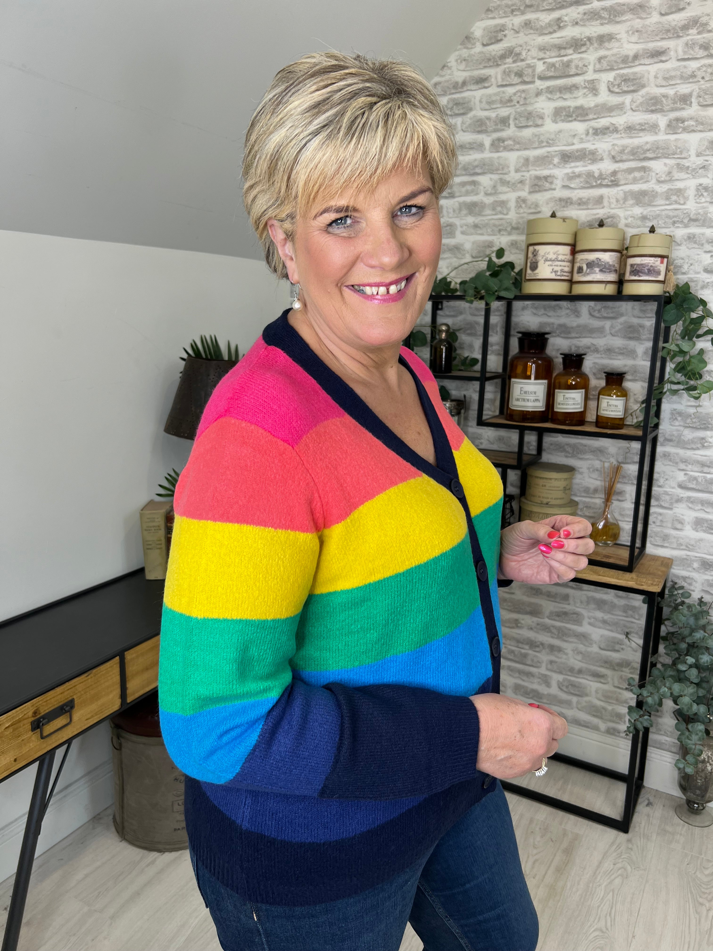 Sugarhill Brighton Izzy Rainbow Stripes Cardigan In Multi