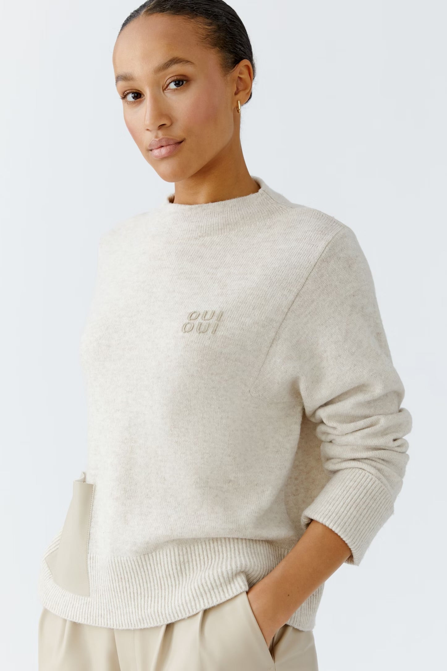 Oui Pullover With Pocket In Light Beige