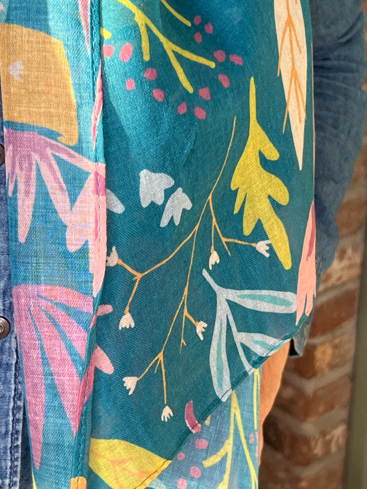 Sophie Fresh Foilage Scarf In Teal