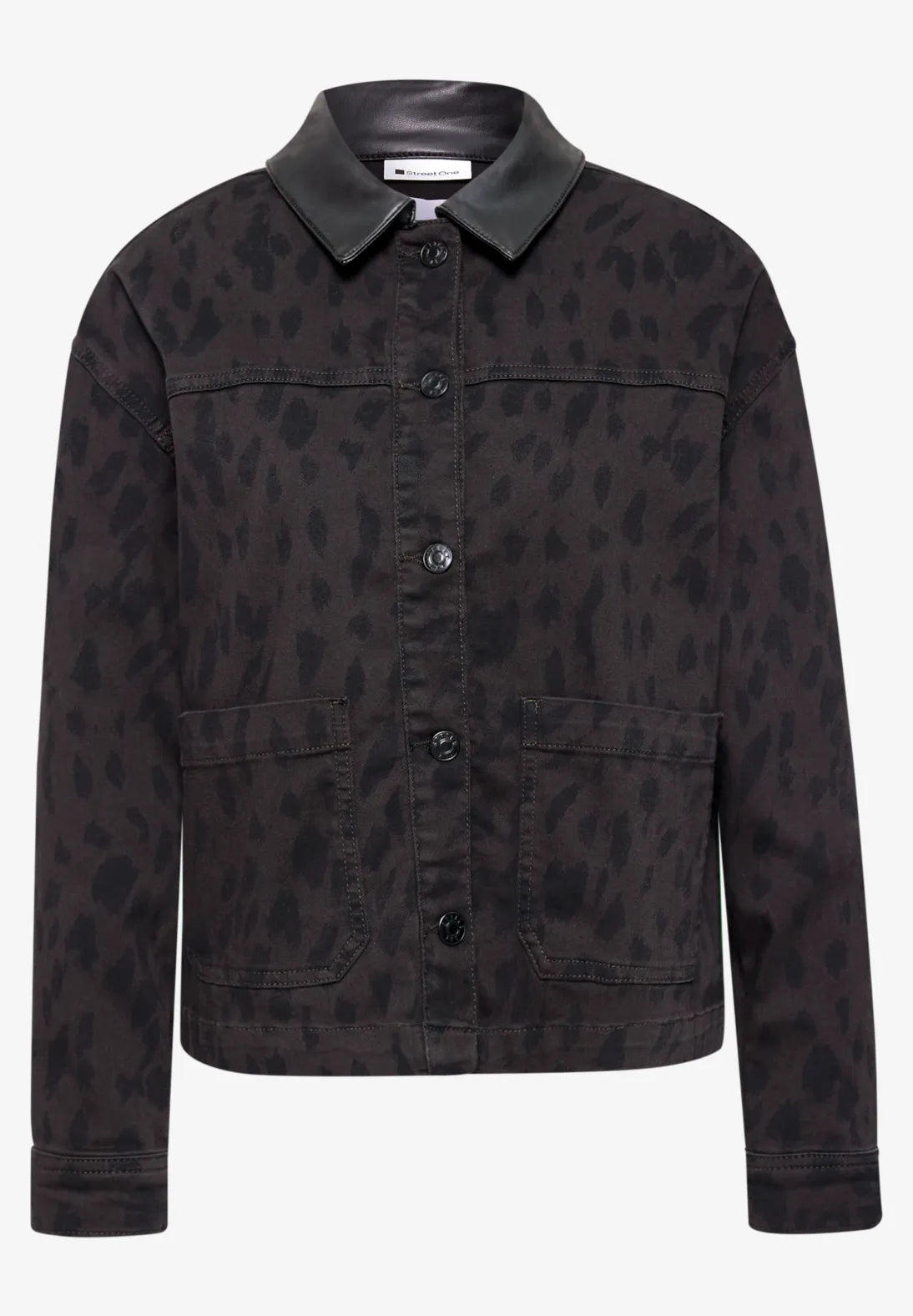Leo print denim jacket in brown & black mix