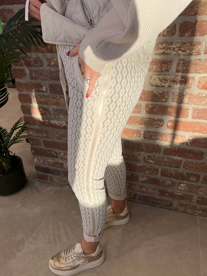 Deck By Decollage Patterned Joggers In Beige