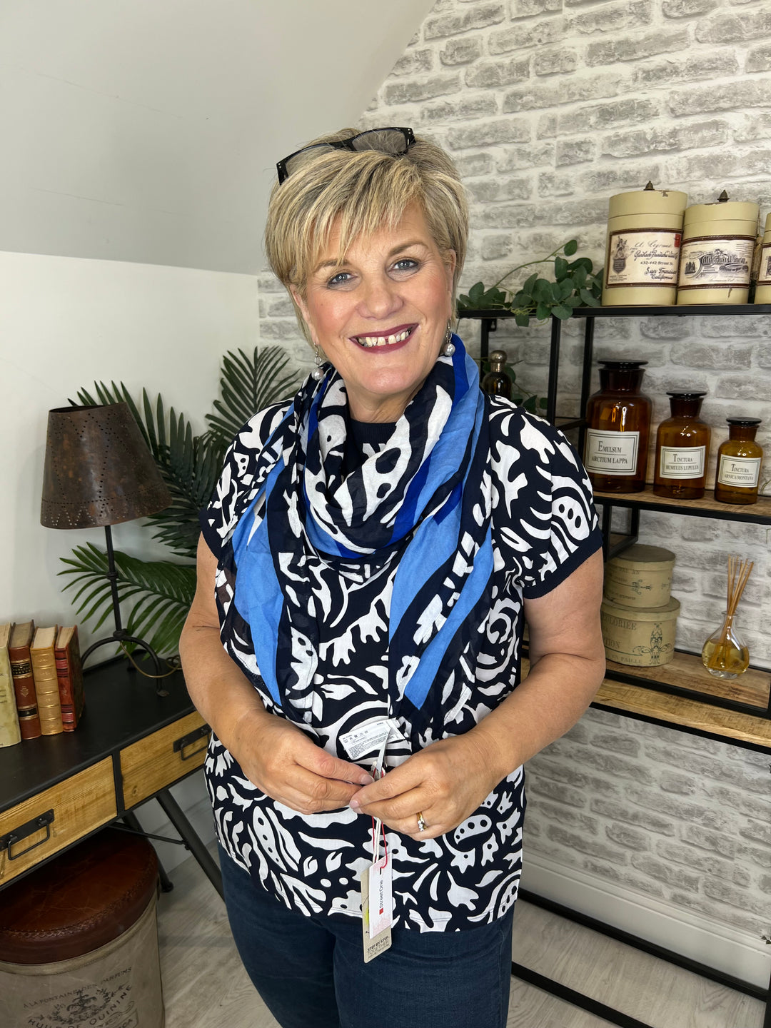 Street One Material Mix T-Shirt In Deep Blue