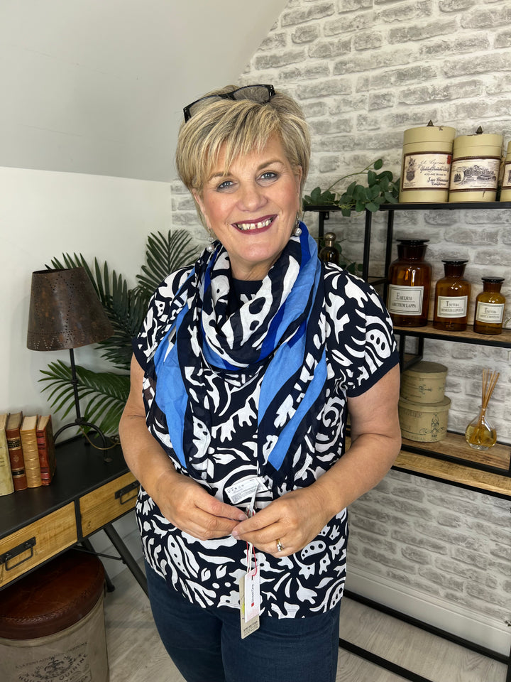 Street One Material Mix T-Shirt In Deep Blue