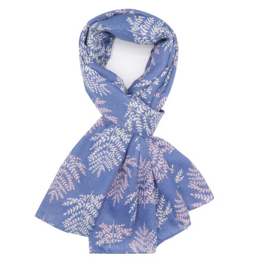 Amelia Lovely Leaves Print Scarf In Denim