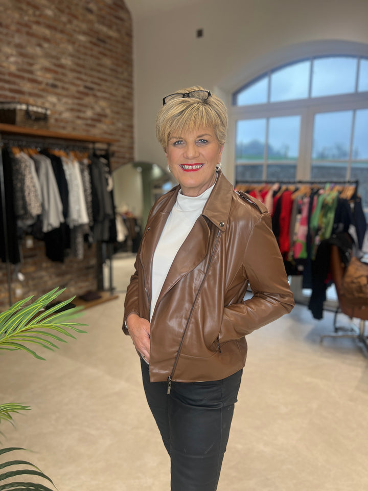 Monari Pleather Biker Jacket In whisky