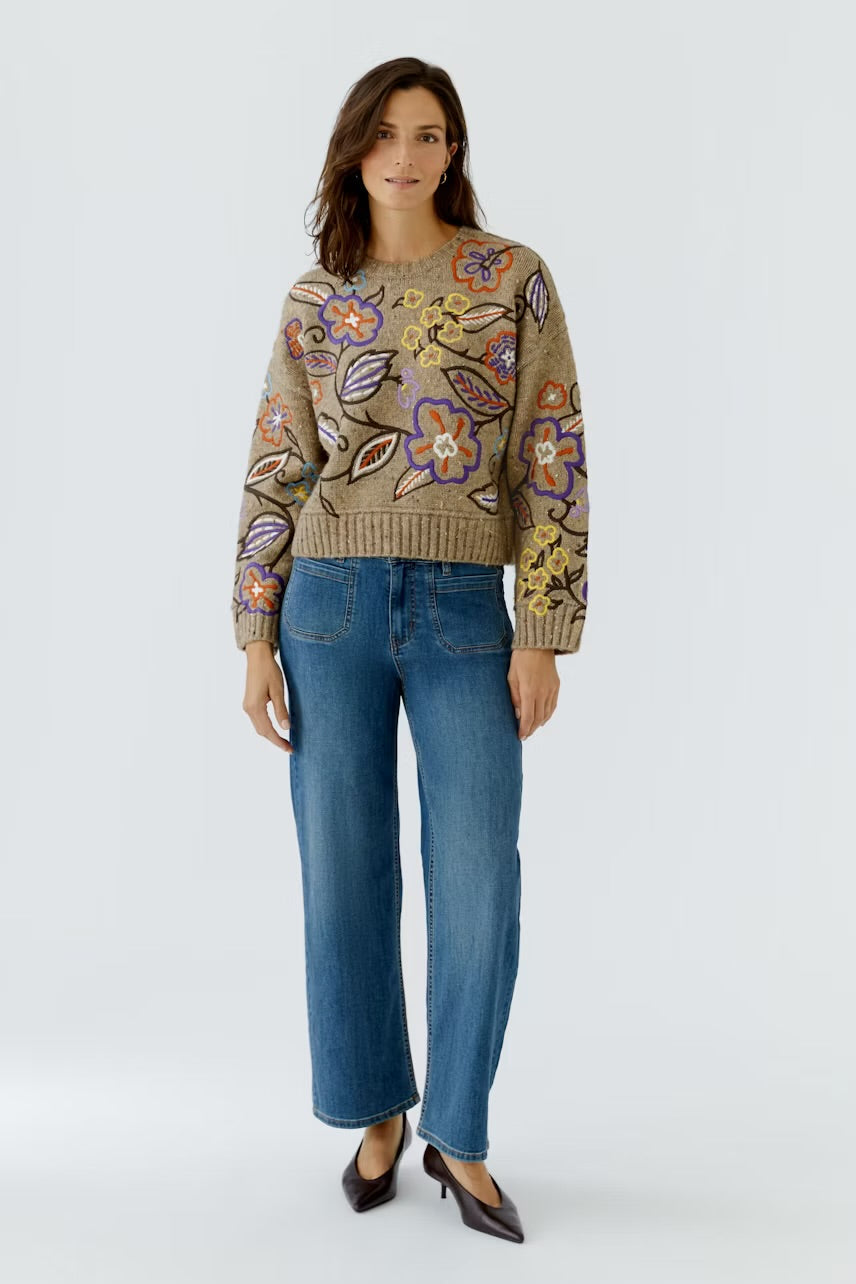 Pullover in camel & violet multi